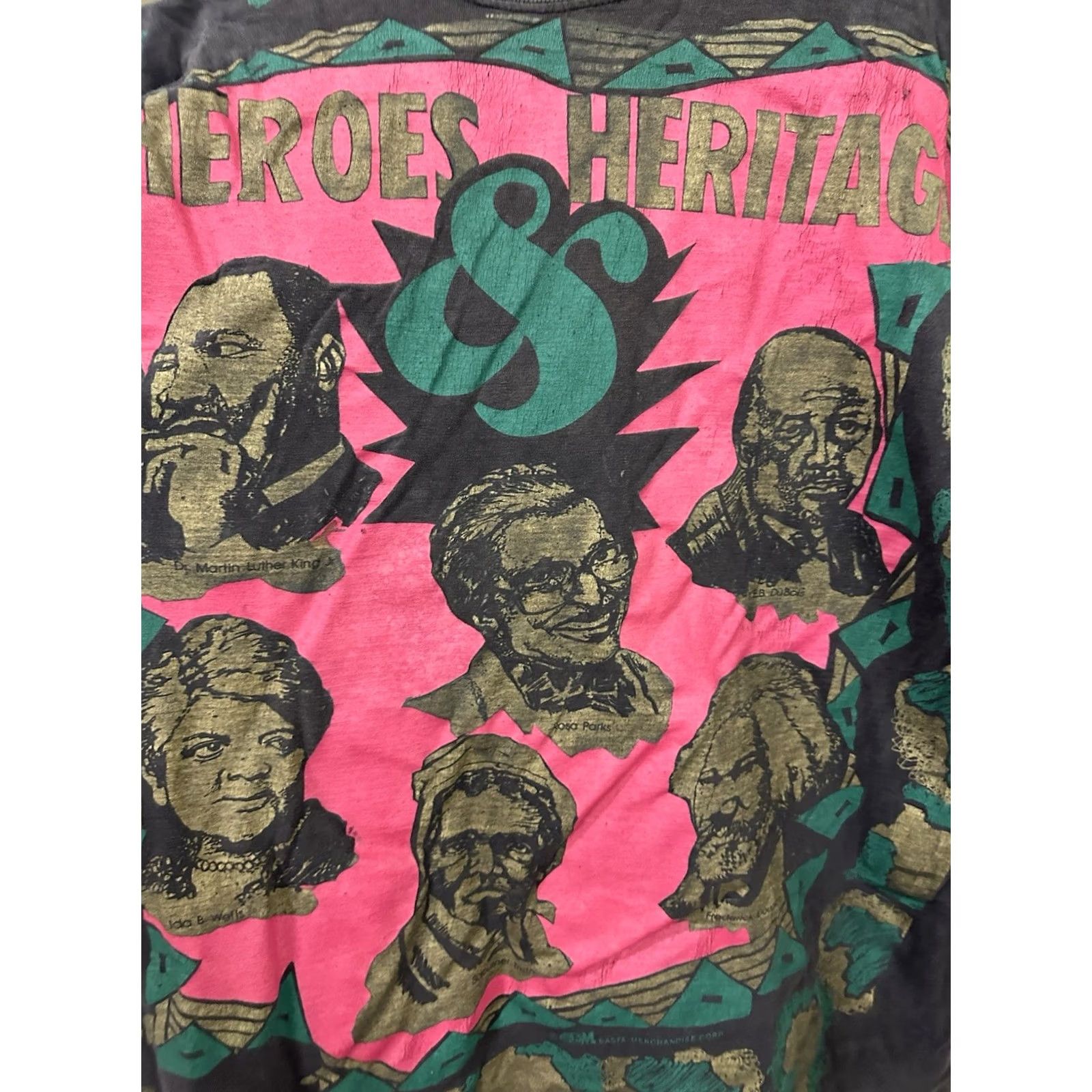 Vintage VTG 90s Black History Heroes Heritage MLK Rosa Parks DeBois AOP Faded T-Shirt XL Black Mens Size US XL / EU 56 / 4 - 7 Thumbnail