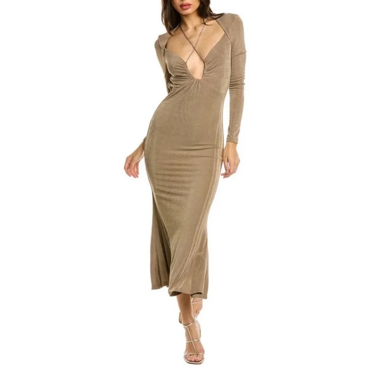 Jason Wu Jason Wu V-Neck Midi Length Dress Medium NWT Beige Size M / US 6-8 / IT 42-44 - 1 Thumbnail