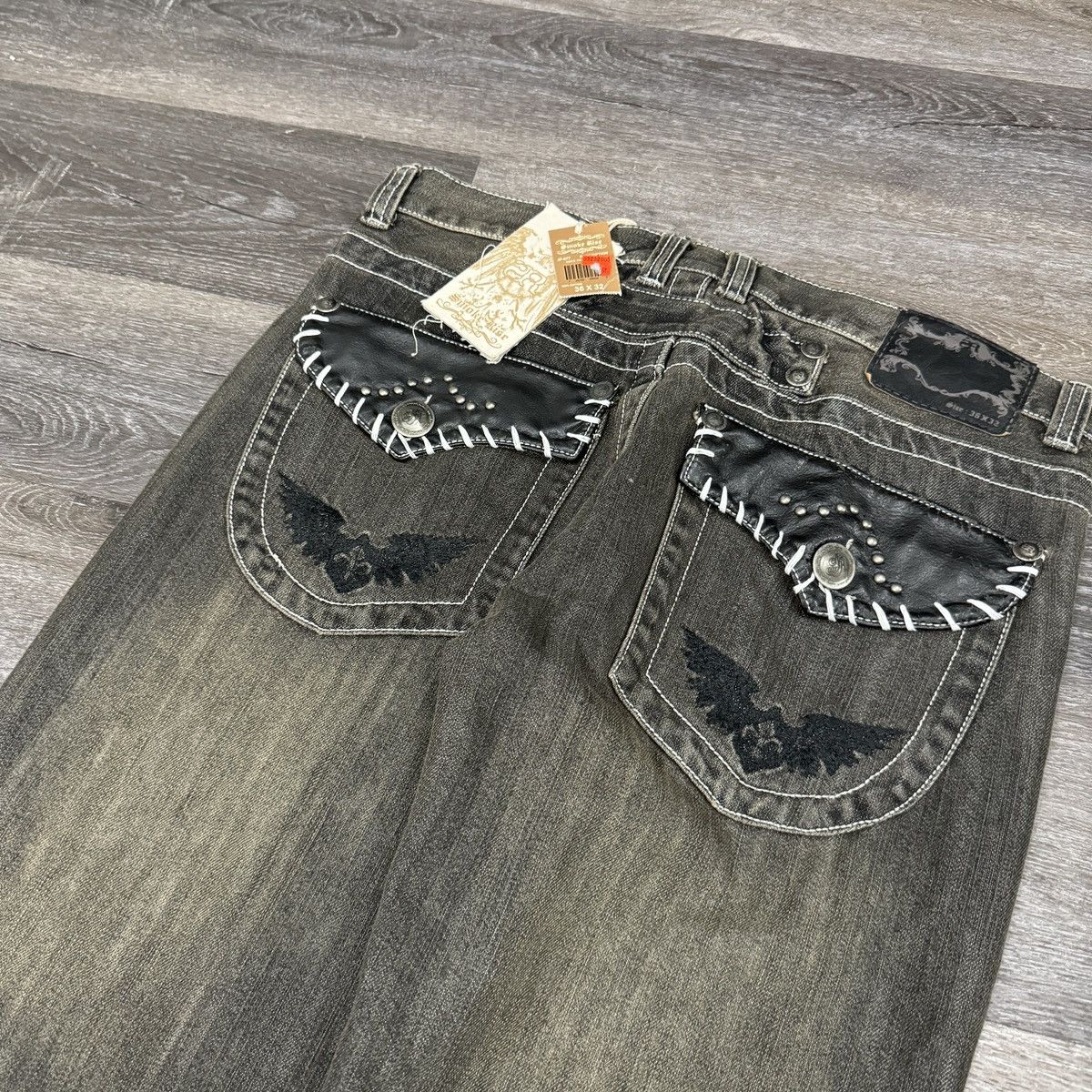 JNCO × Japanese Brand × Vintage Crazy Vintage y2k smoke rise embroidered baggy gothic jeans Size US 36 / EU 52 - 3 Thumbnail