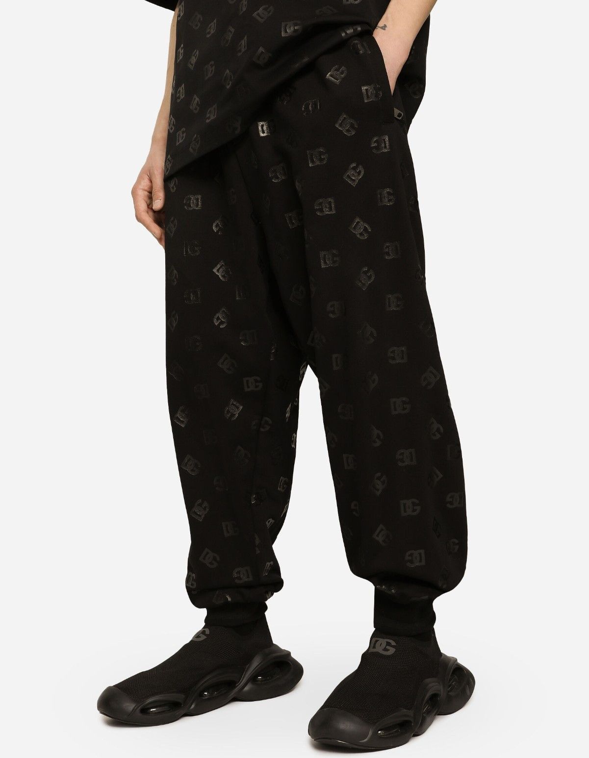 image of Dolce Gabbana Black Monogram Print Sweatpants, Men's (Size 34)