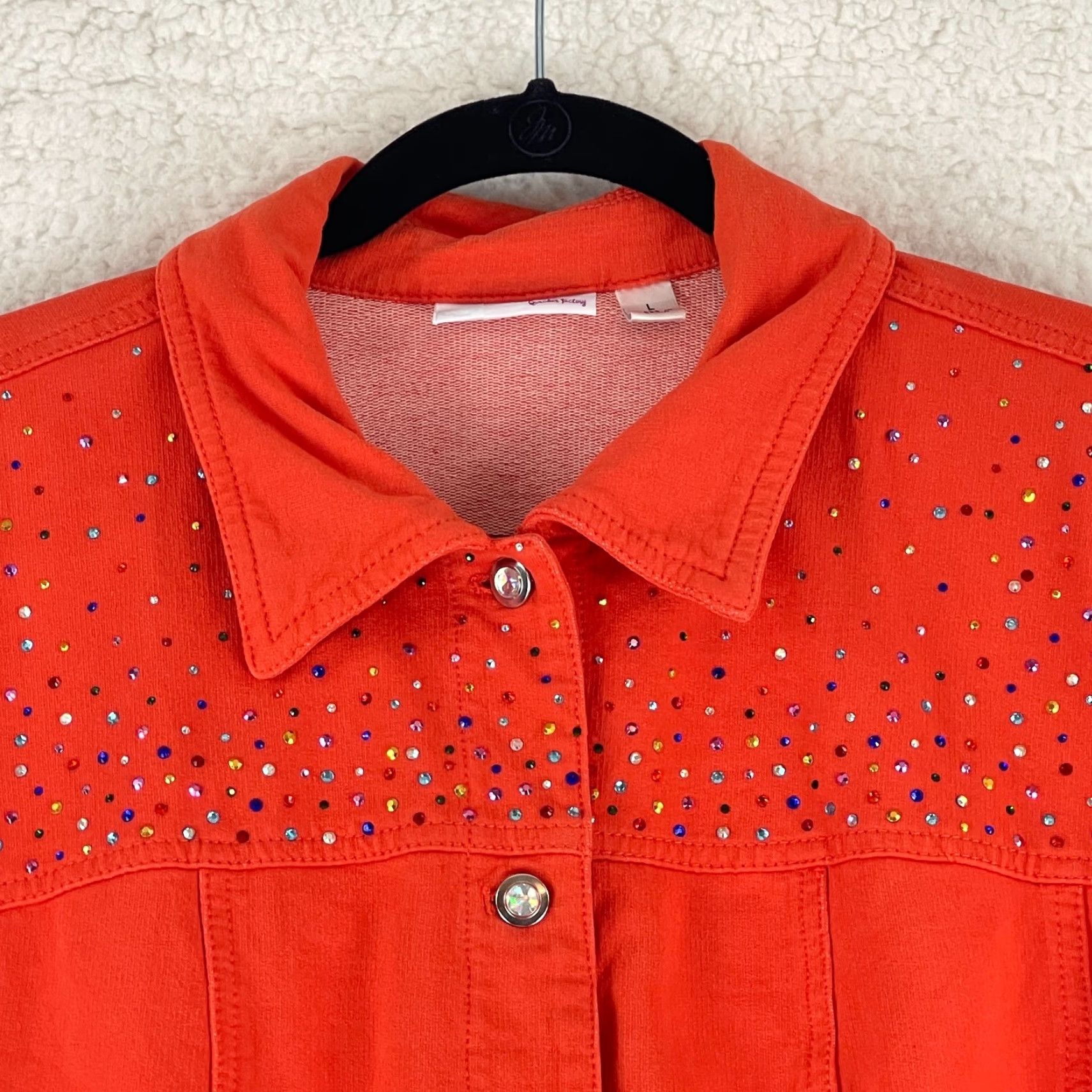 Quacker Factory Quacker Factory Jacket Womens Large Orange Button Front Bedazzled Long Sleeve Size L / US 10 / IT 46 - 3 Thumbnail