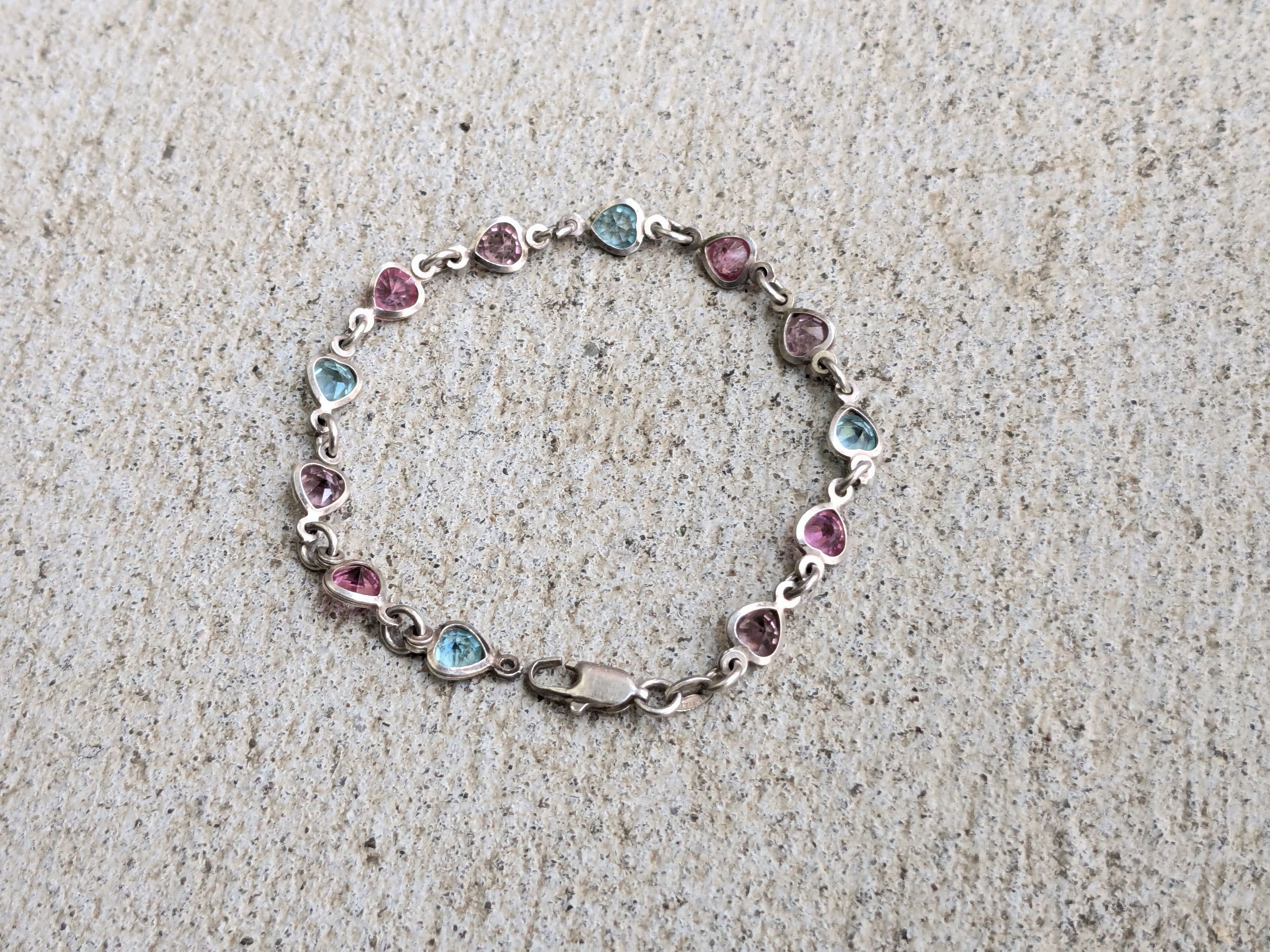 Jewelry Vintage Sterling Silver Bracelet 7.25" Italy Rainbow Hearts Size ONE SIZE - 2 Thumbnail