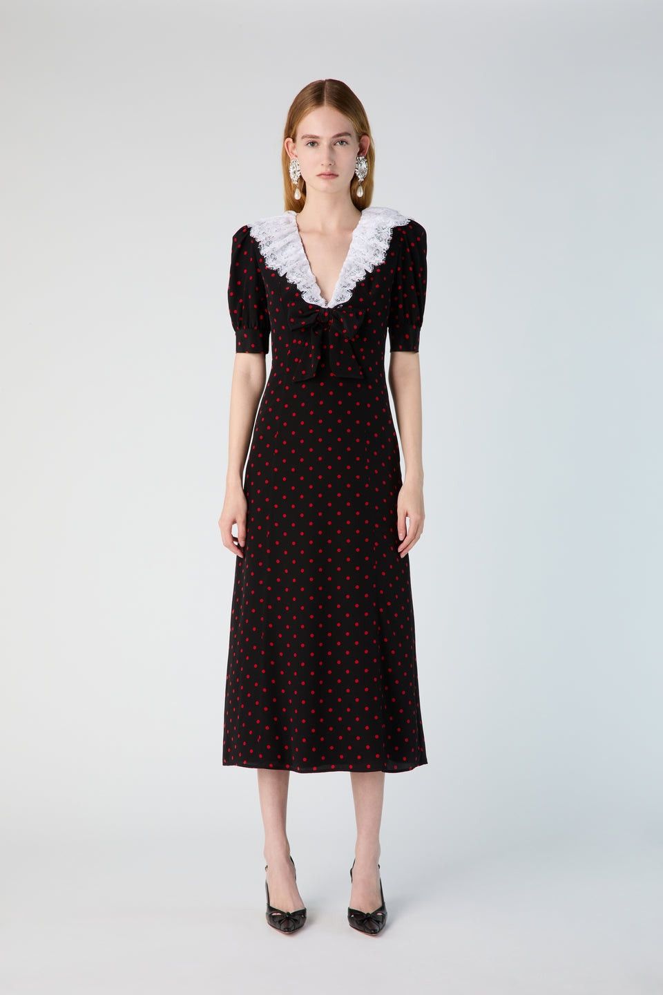 Alessandra Rich o1s22i1n0225 Silk Midi Dress in Black Red Size XS / US 0-2 / IT 36-38 - 4 Thumbnail