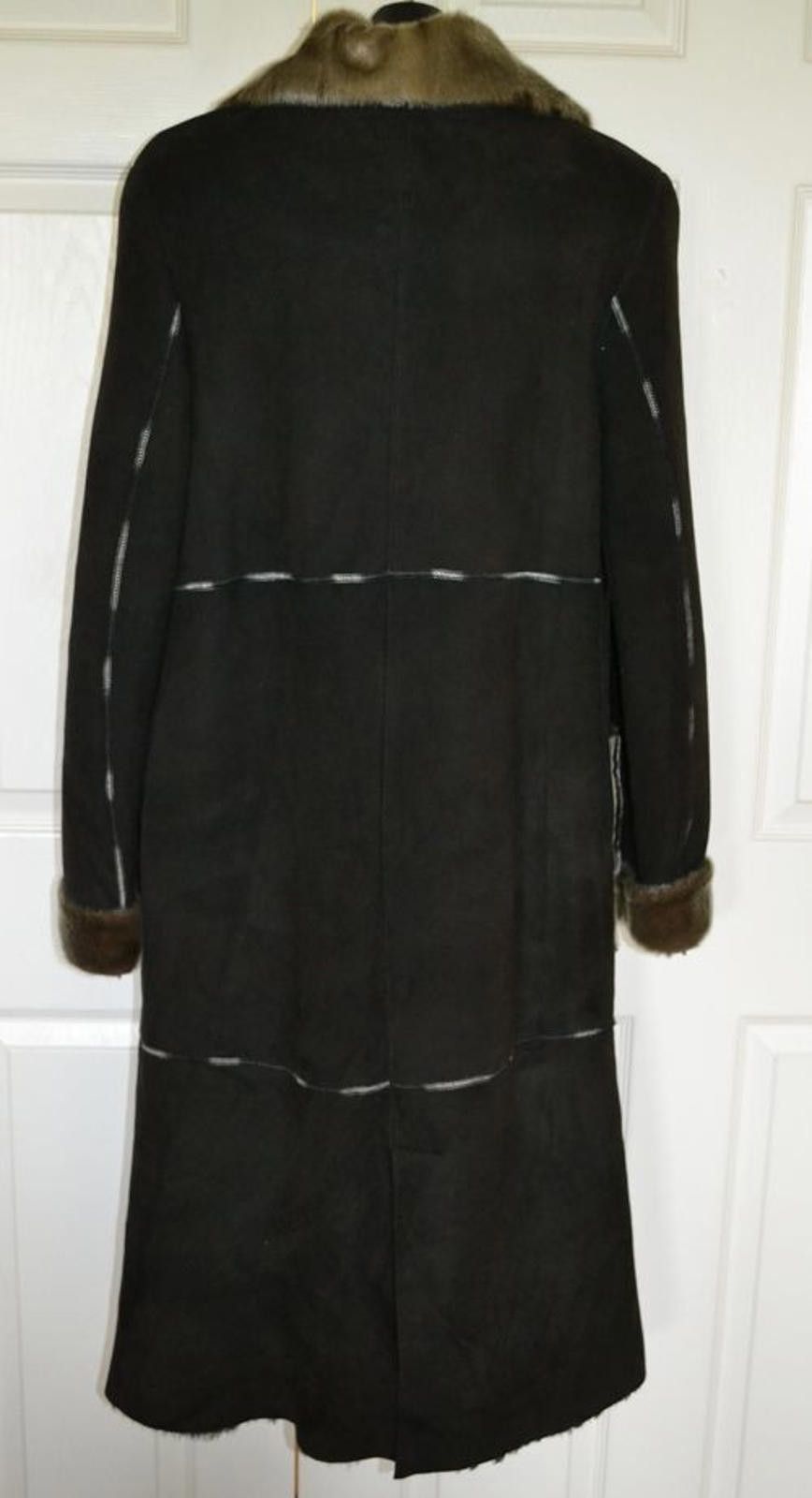 Bryceland's Beyce Genuine Shearling Sheepskin Black Fur Trim Coat Sz M Size M / US 6-8 / IT 42-44 - 4 Thumbnail