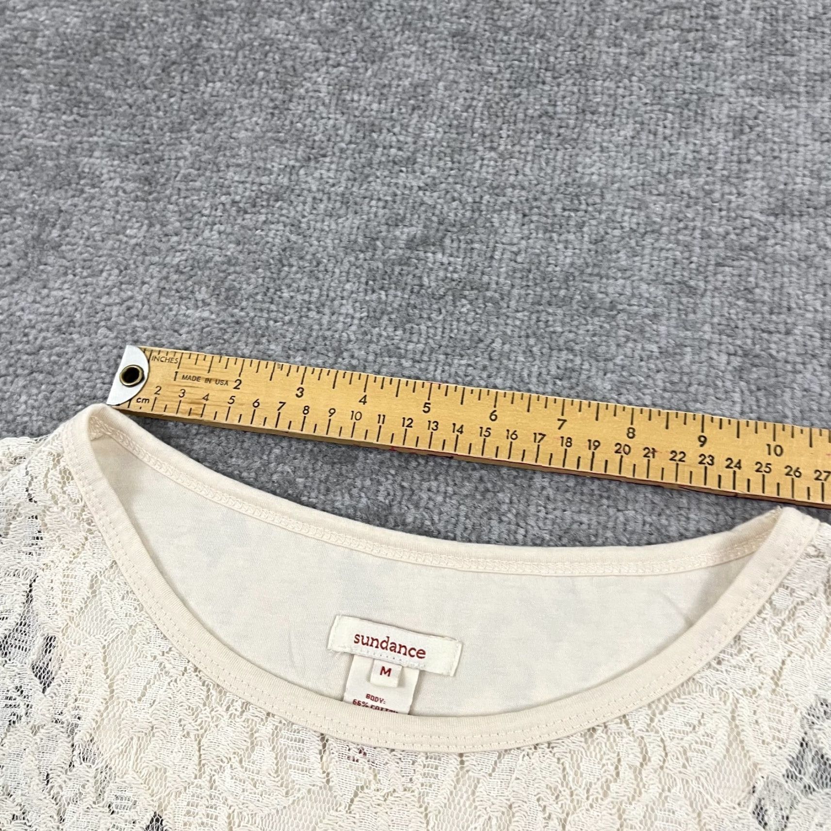 Vintage Sundance Blouse Womens Medium Cream Black Striped Floral Lace Sheer Boho Shirt Size M / US 6-8 / IT 42-44 - 6 Thumbnail