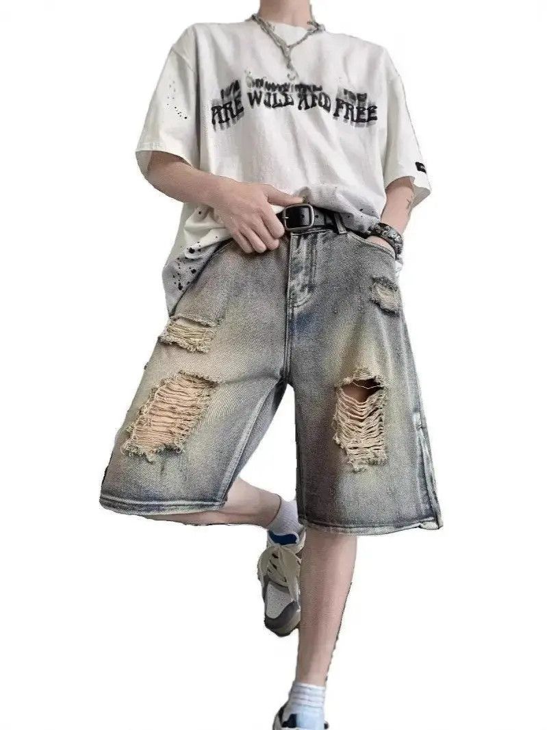 Japanese Brand Retro loose ripped denim shorts Size US 32 / EU 48 - 5 Thumbnail