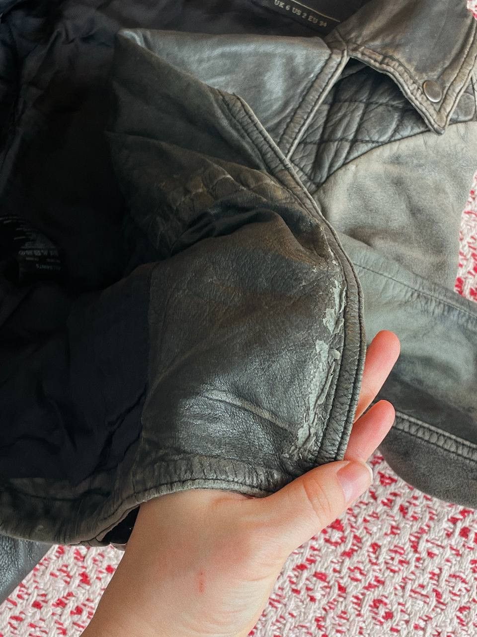 Allsaints AllSaints Grey Black Leather Biker Jacket Size XS / US 0-2 / IT 36-38 - 14 Thumbnail