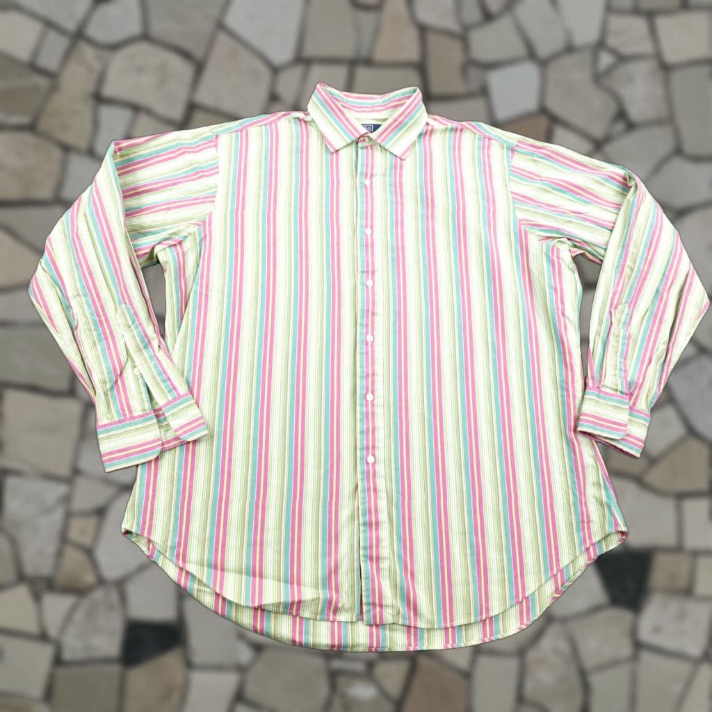Polo Ralph Lauren VINTAGE Polo Ralph Lauren Shirt Men XL Green Pink Stripe Button Up Sports Philip Sport Button Up Size US XL / EU 56 / 4 - 1 Thumbnail