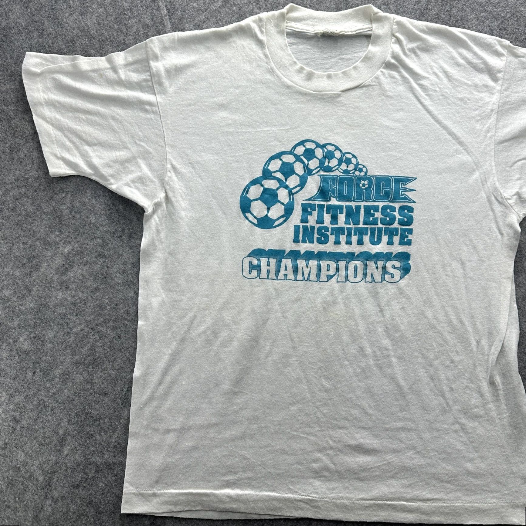 Vintage VINTAGE Screen Stars Shirt Mens XL White Force Fitness Institute Champions Soccer SS Graphic Print Front Size US XL / EU 56 / 4 - 3 Thumbnail