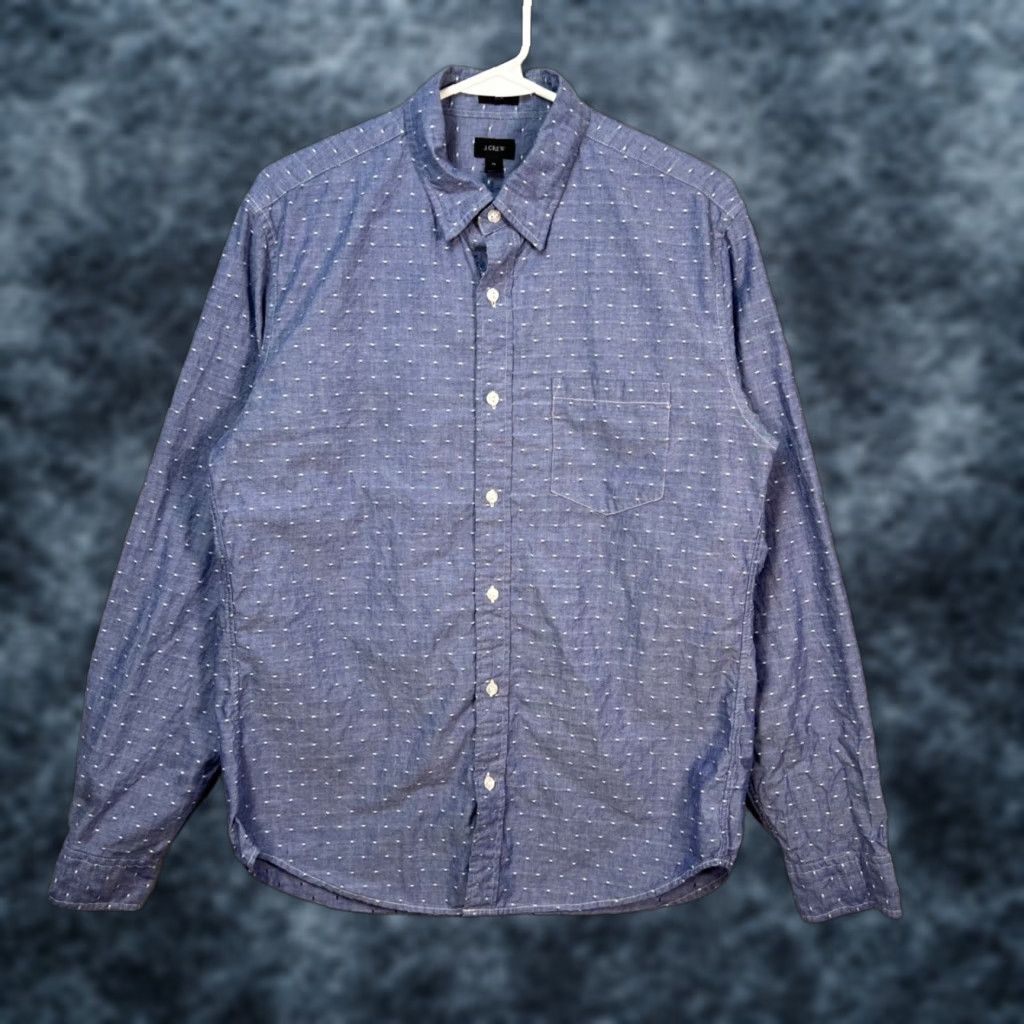 J.Crew J.CREW Mens Medium Slim Fit Blue Long Sleeve Shirt w/ White Dotted Pattern Shirt" Size US M / EU 48-50 / 2 - 1 Thumbnail