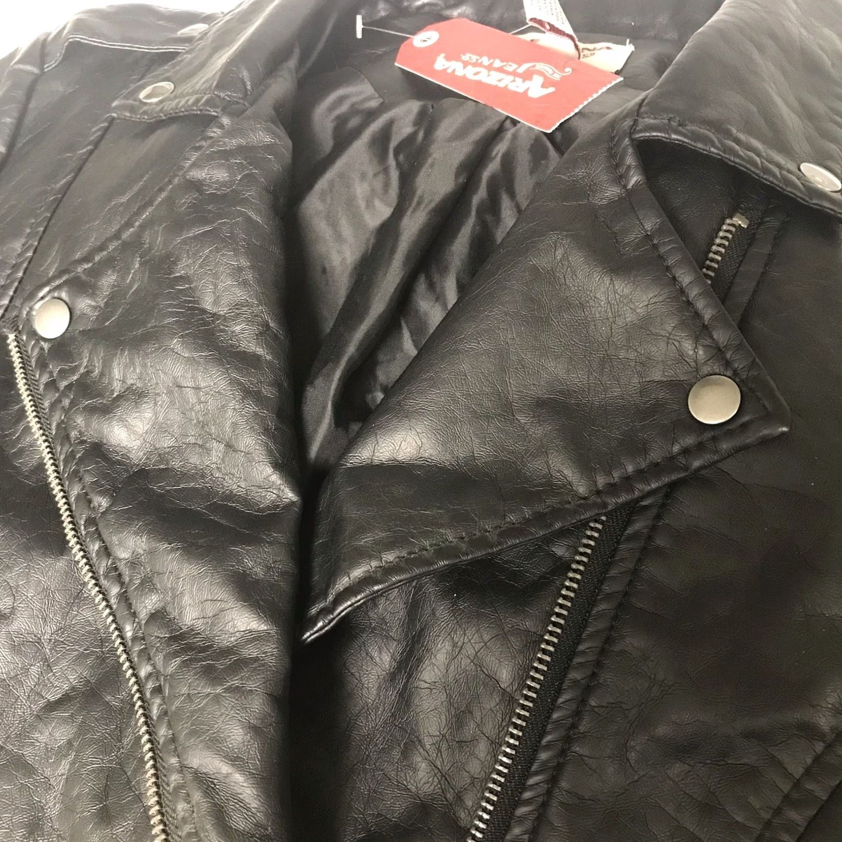 Vintage Arizona Jeans Women Black Faux Leather Motorcycle Jacket L Size 36" / US 14 / IT 50 - 4 Thumbnail