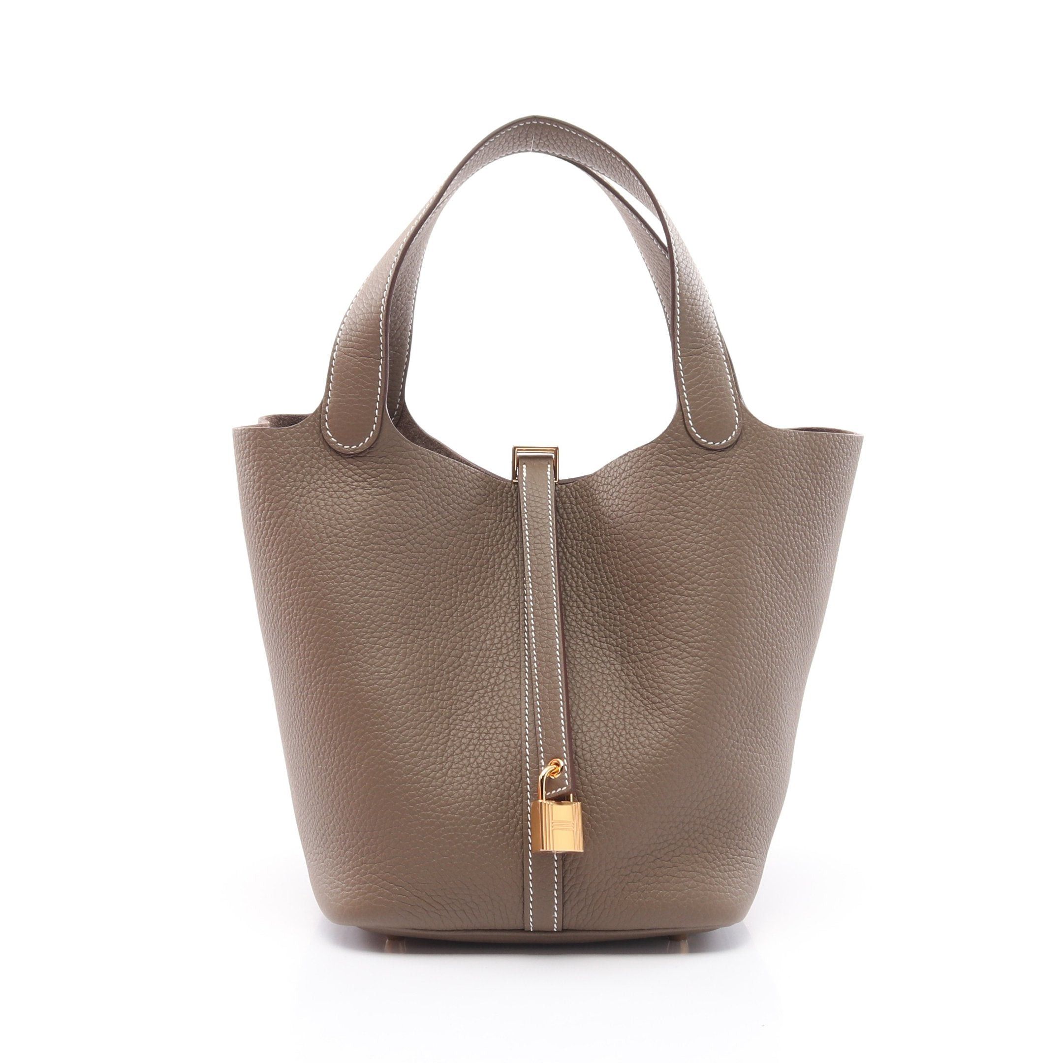 Hermes Hermes Picotan Mm Etoupe Handbag Clemence Leather Gray Brown Gold Hardware Double Engraved Size ONE SIZE - 1 Thumbnail