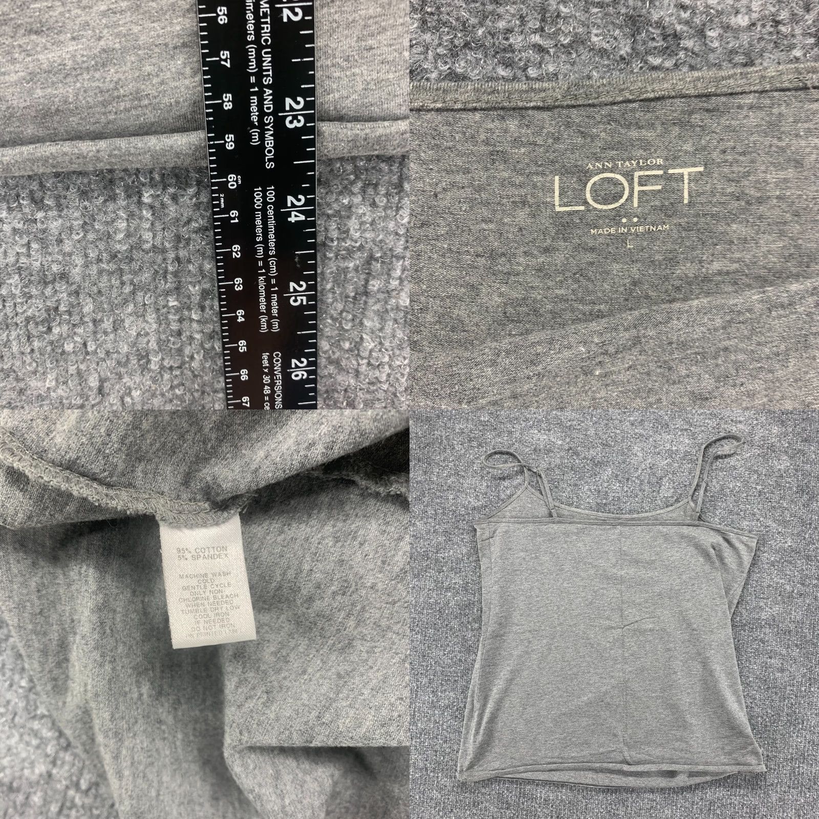 Loft Ann Taylor Loft Womens Gray Square Neck Stretch Spaghetti Strap Tank Top, Large Size L / US 10 / IT 46 - 8 Thumbnail