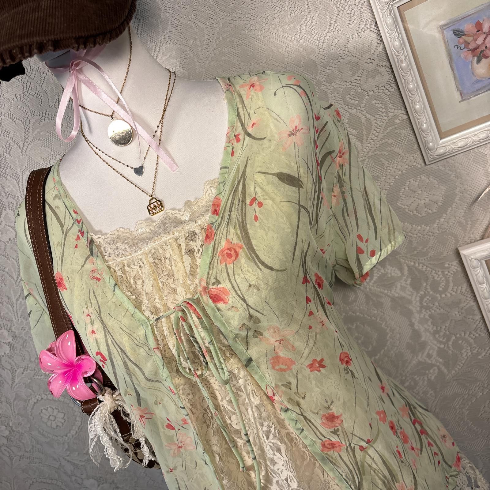 Other y2k floral fairy core sheer tie blouse Size M / US 6-8 / IT 42-44 - 3 Thumbnail