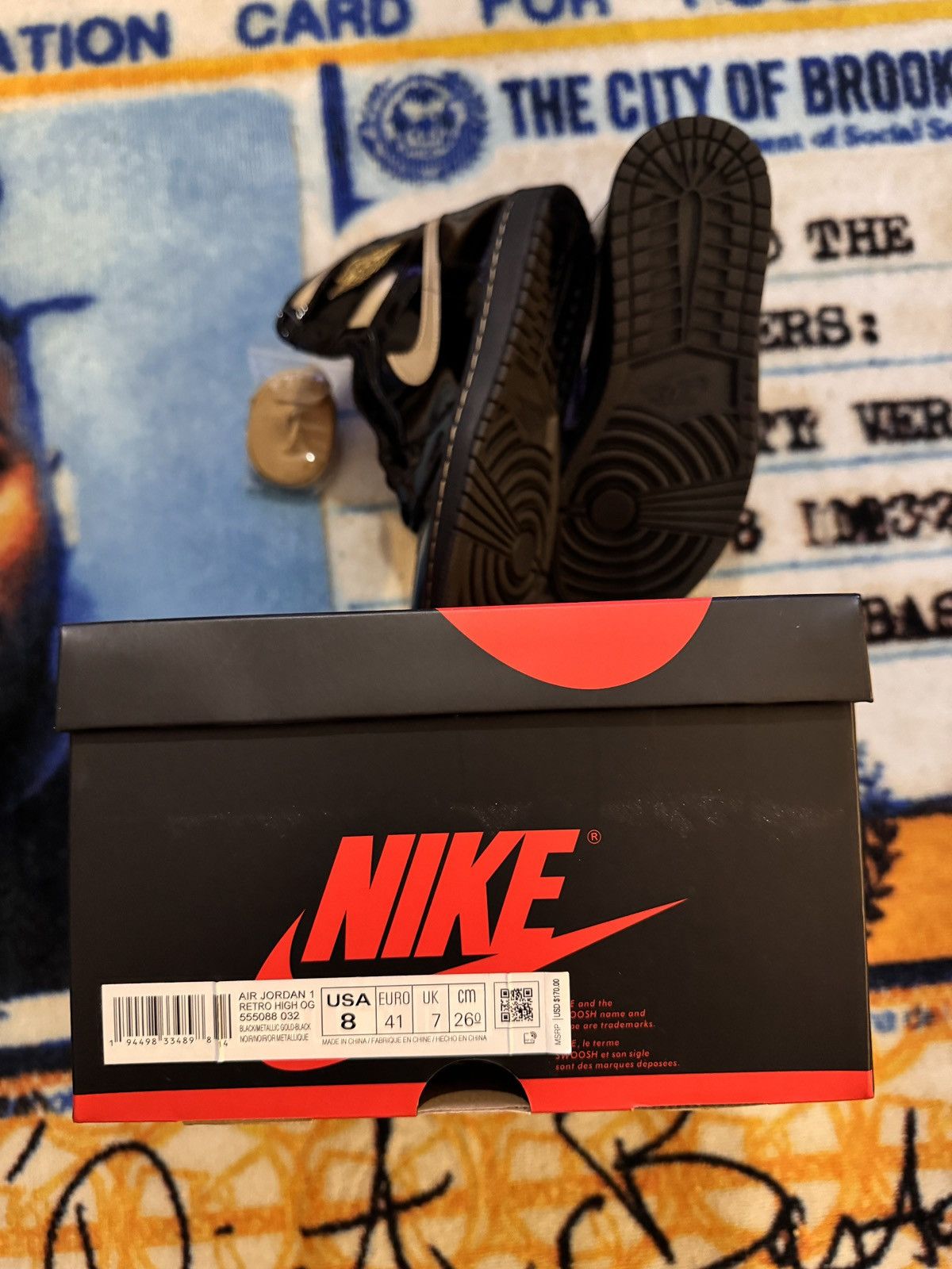 Jordan Brand Jordan 1 Black Metallic Gold Size US 8 / EU 41 - 6 Thumbnail