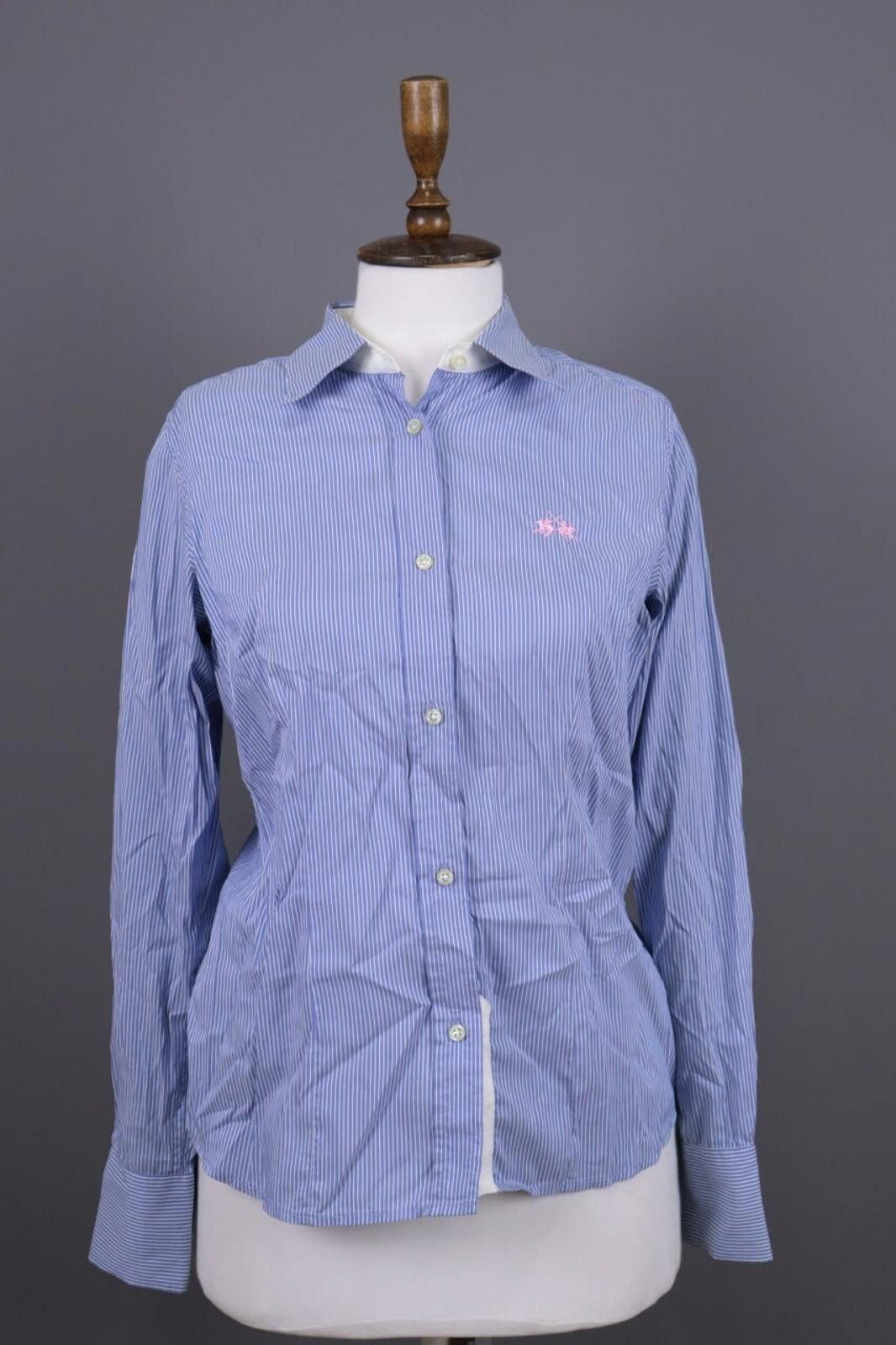 La Martina La Martina Blue Pinstripe Long Sleeve Blouse Shirt Size M Size M / US 6-8 / IT 42-44 - 1 Thumbnail