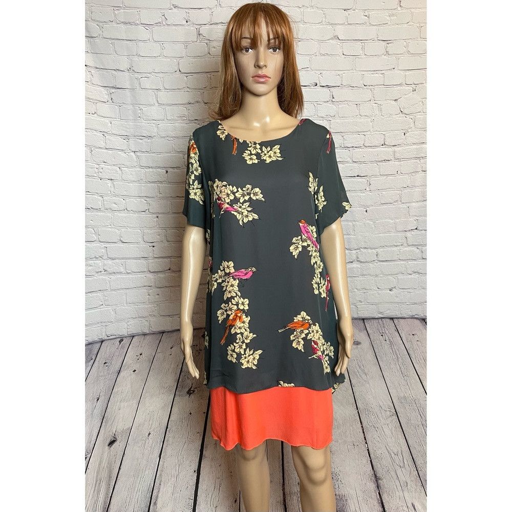 Other Rachel Roy Layered Silk Shift Blue Orange Dress Size L Size L / US 10 / IT 46 - 3 Thumbnail