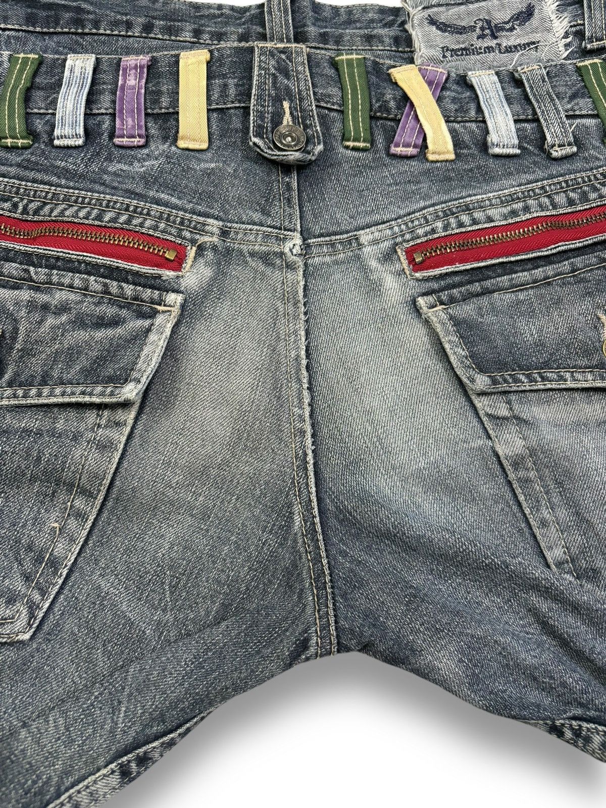 14th Addiction Japanese Brand Double Waist Cracked Wash Loose Ripped Jeans Size US 33 - 14 Thumbnail