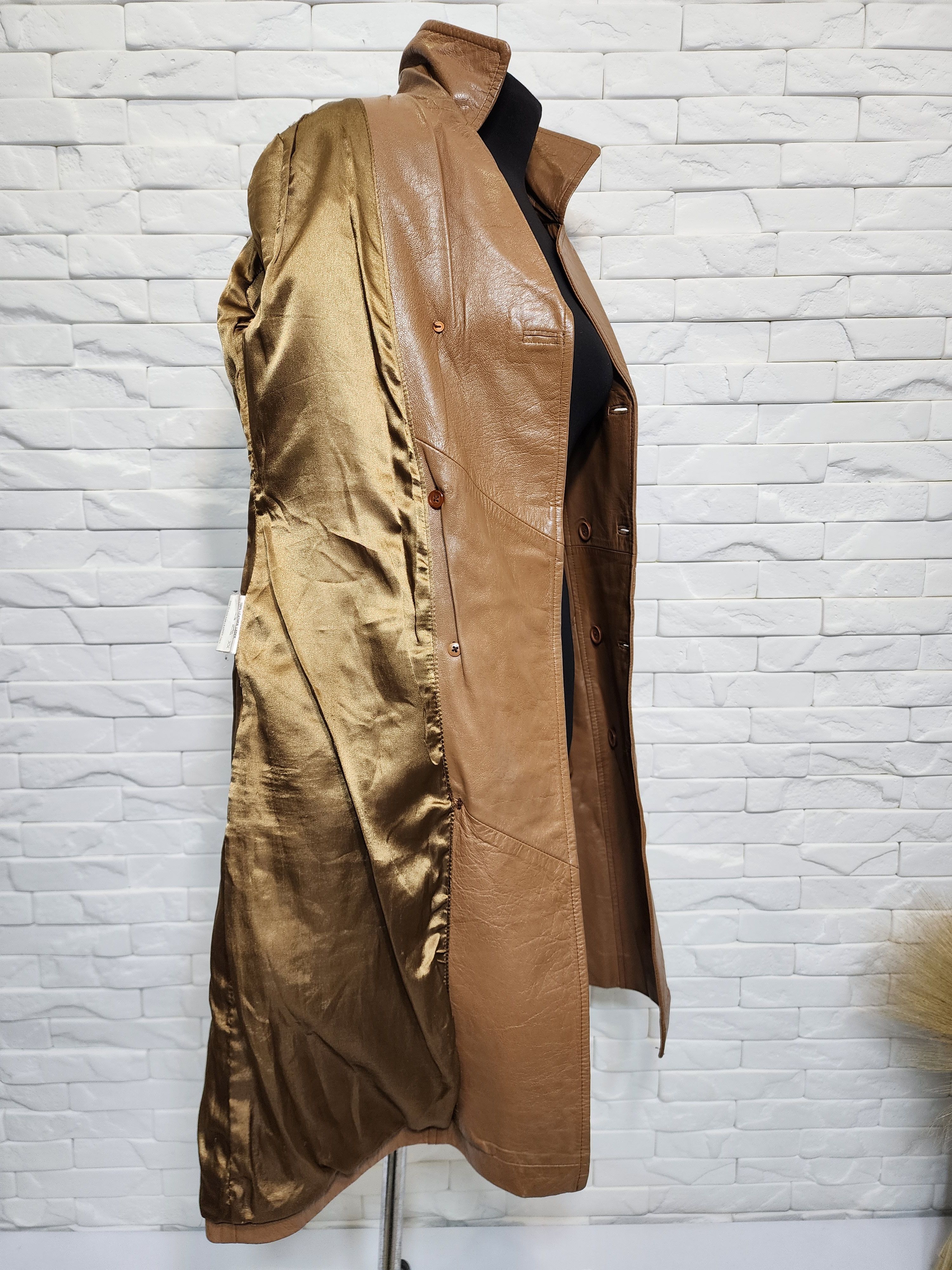 Genuine Leather Women's Brown Genuine Leather Raincoat - Buttoned Style Size M / US 6-8 / IT 42-44 - 9 Thumbnail