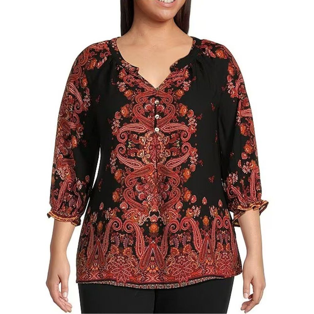 Other NWT New Figueroa & Flower Paisley Placement Print 3/4 Sleev Size 3XL / US 20-22 - 1 Thumbnail