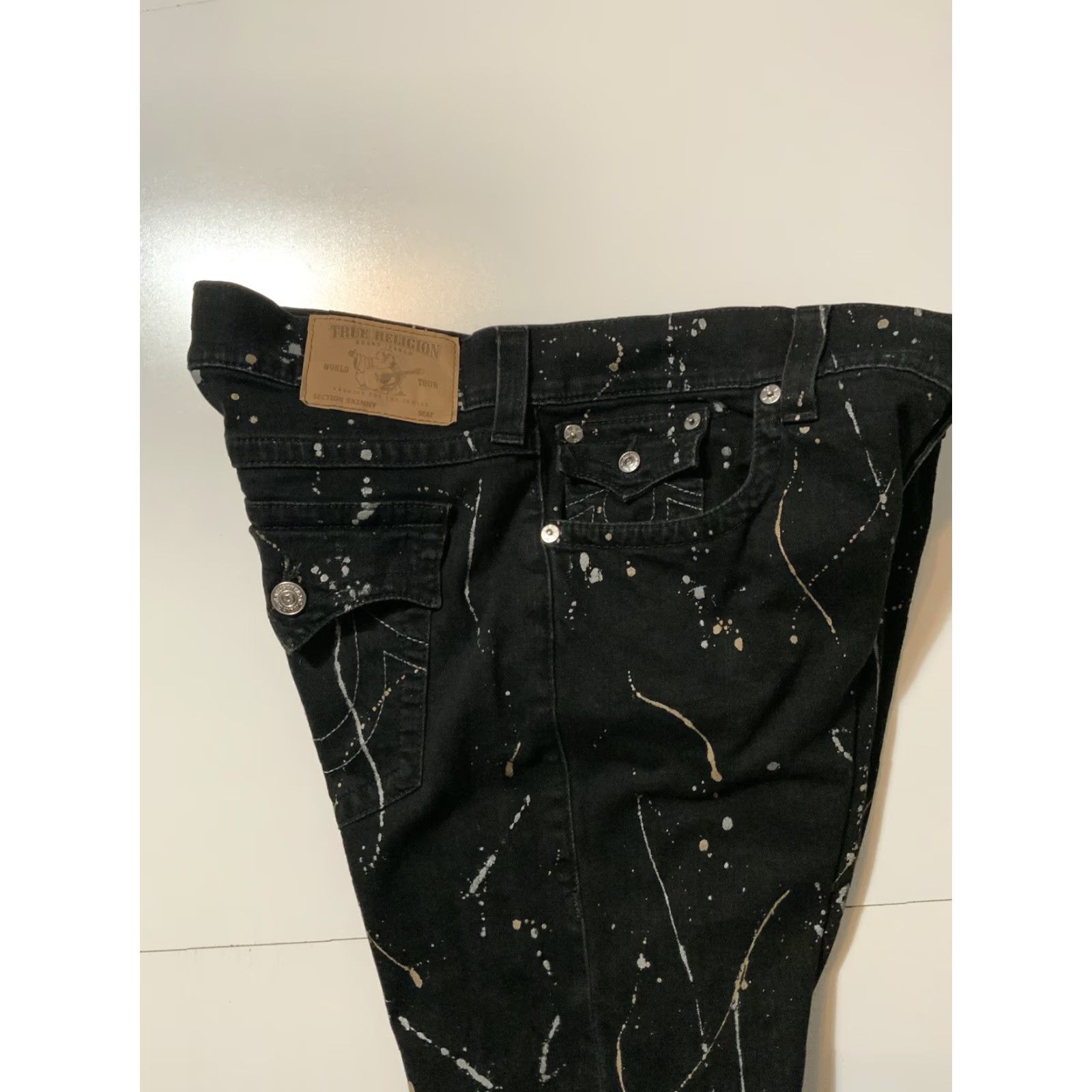 True Religion VINTAGE True Religion Paint Splatter Skinny Flap Horseshoe Mens Black Denim Jeans Sz. 40 - Men Jeans Black 40 Slim Skinny Flap Horseshoe 34 Inseam Size US 40 / EU 56 - 5 Thumbnail