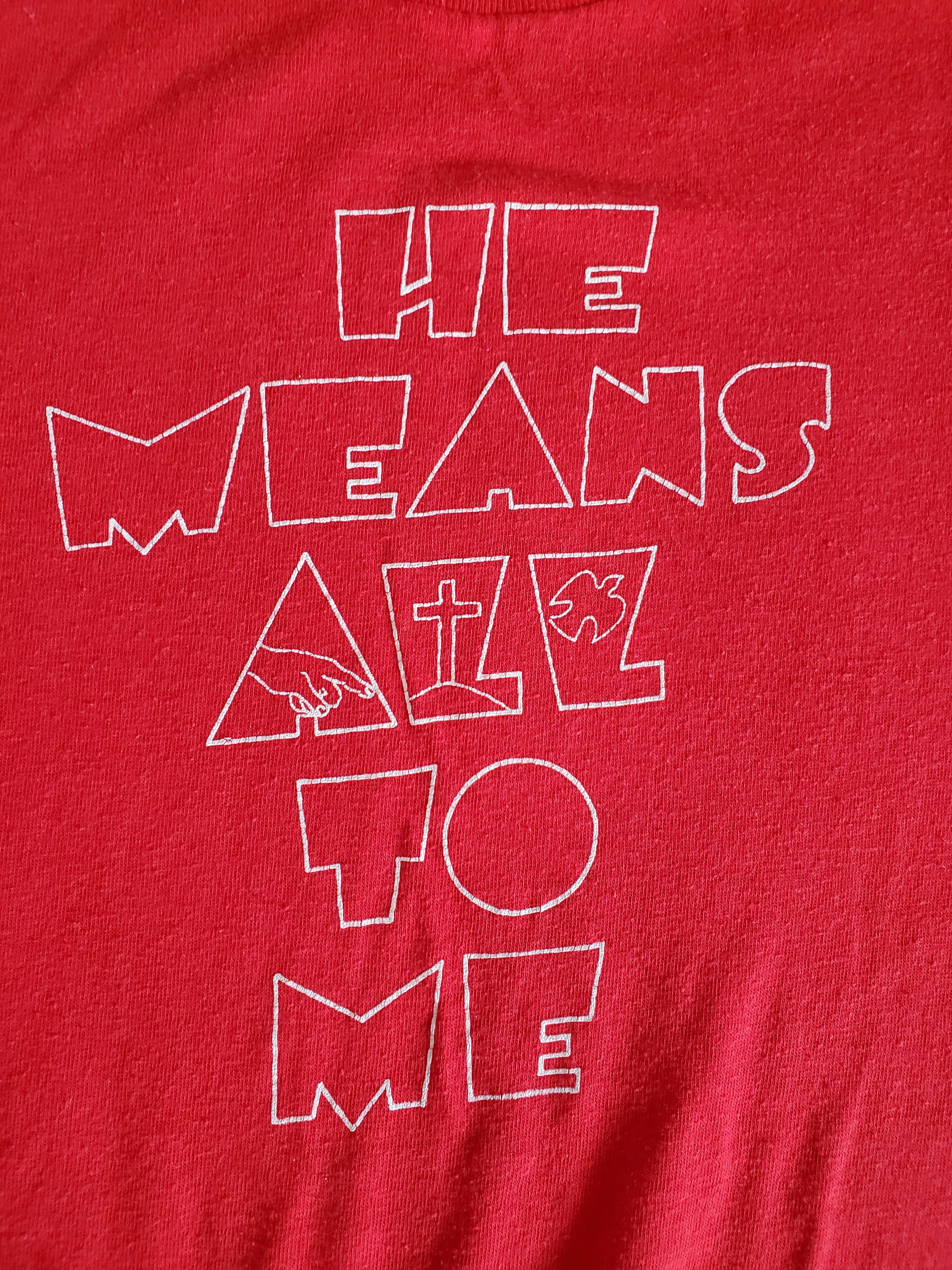 Vintage Religious 80s vintage jesus tshirt he means all to me Size US M / EU 48-50 / 2 - 5 Thumbnail