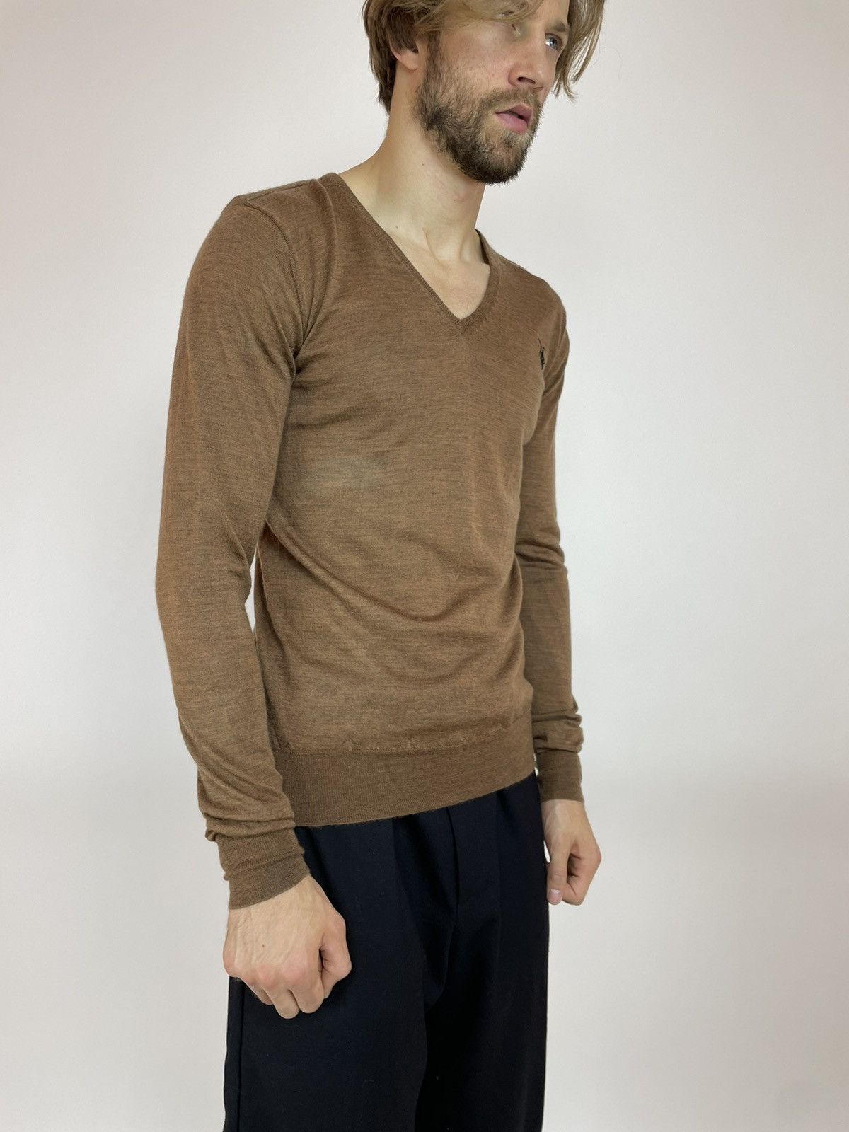Allsaints ALLSAINTS sweater Merino Wool brown V-neck Mens size XL Size US XL / EU 56 / 4 - 4 Thumbnail