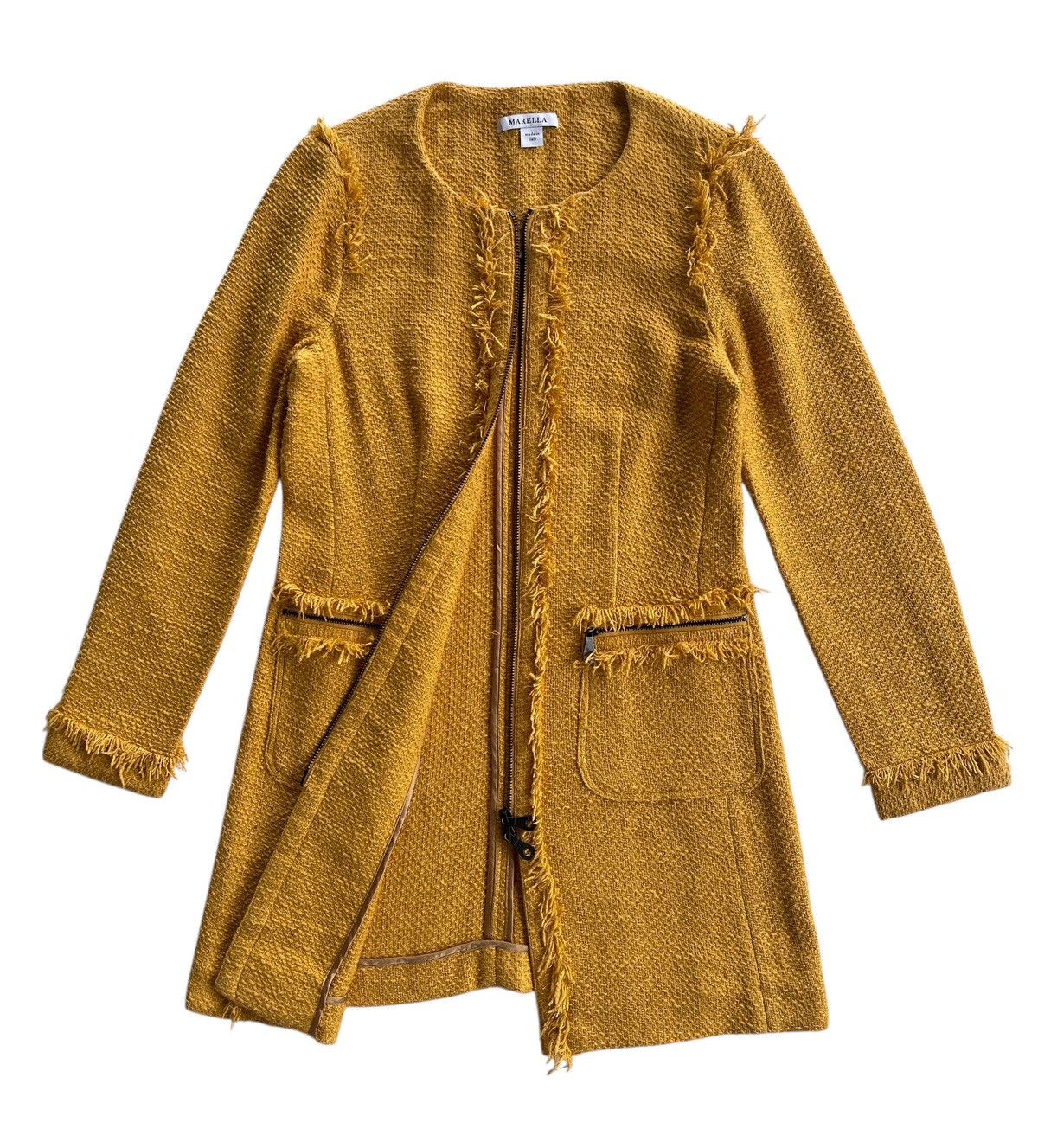 Marella Marella Fringed Tweed Coat Yellow Size XS / US 0-2 / IT 36-38 - 2 Thumbnail