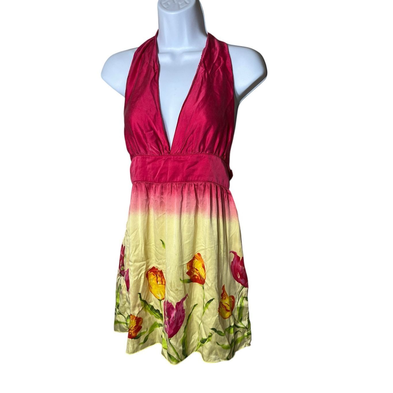 Other Vintage Wet Seal Y2K Pink Yellow Silk Halter Top Dress Size Size M / US 6-8 / IT 42-44 - 1 Thumbnail