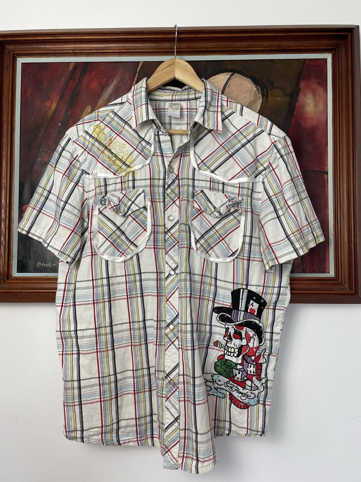 Ed Hardy Christian Audigier Button Up Shirt Drip Checkered