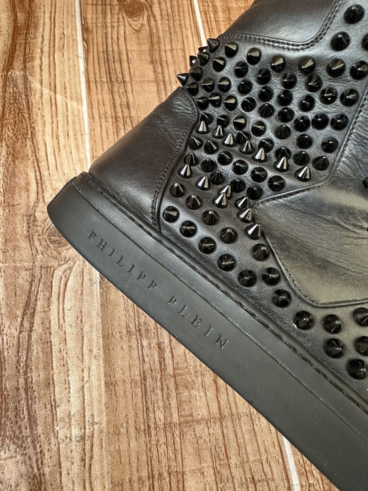 Philipp Plein Phillip Plein Black Leather Studded Hightops / Eagle Size US 10 / EU 43 - 15 Thumbnail