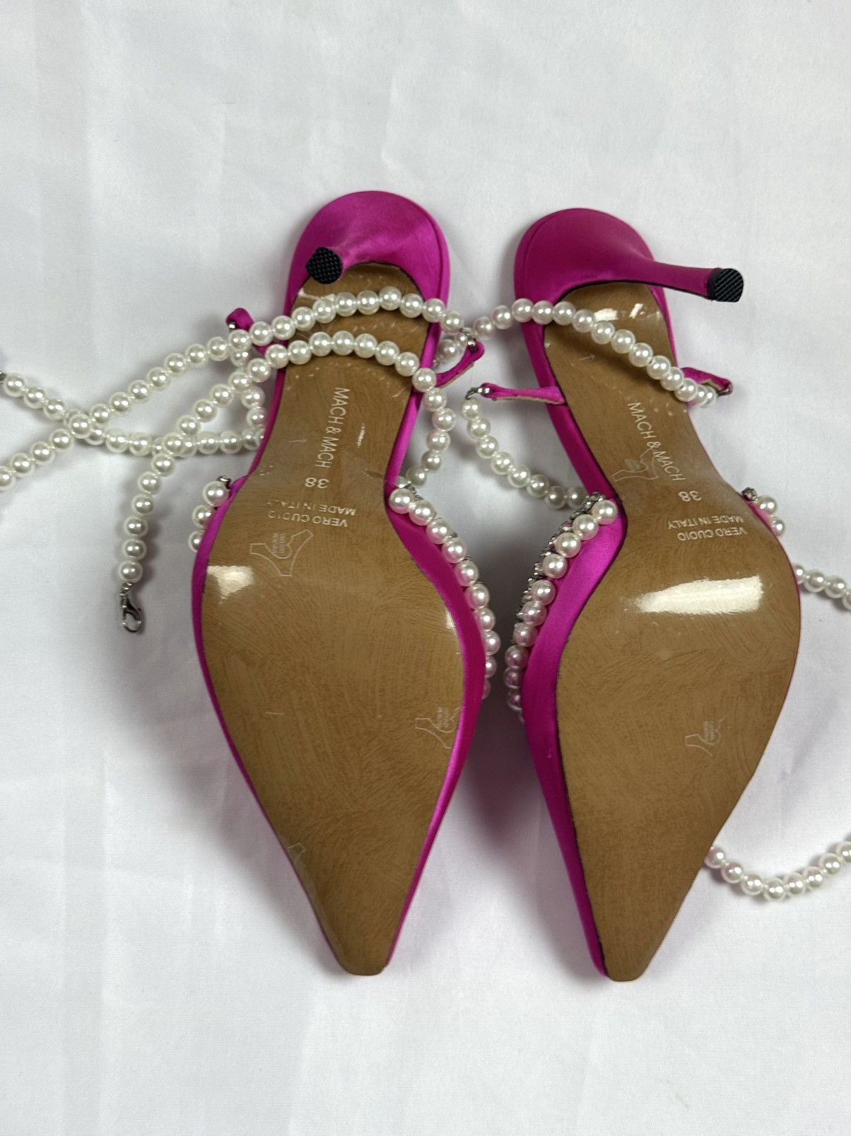 MACH & MACH Crystal Embellished Leather / Satin Pumps Pearl Lace Ties 38 Size US 7 / IT 37 - 5 Thumbnail