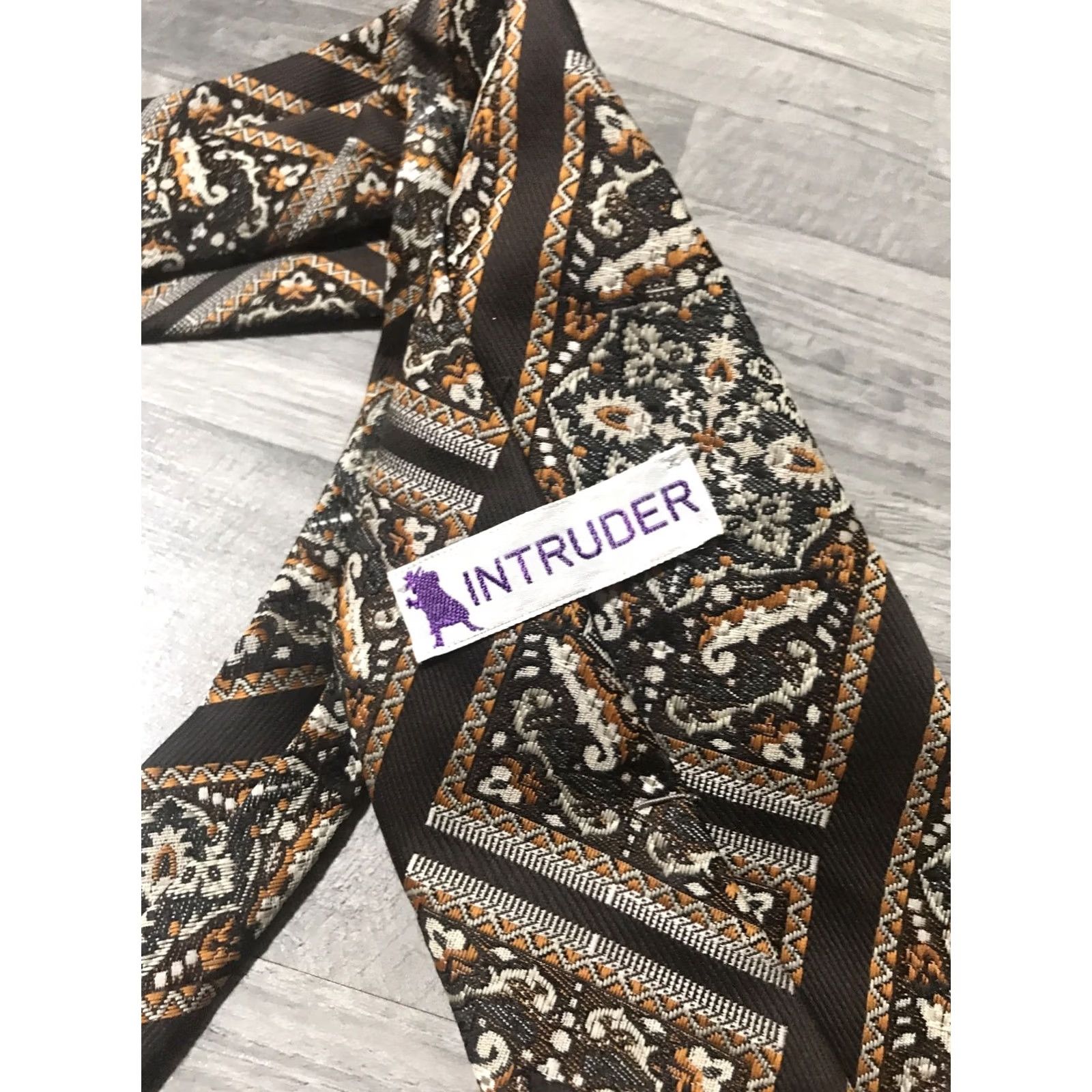 Vintage VINTAGE Qiana Tie Wide Brown Gold 60s 70s Retro Nylon Foulard Men One Size Browns Tie Retro 1970s Mens Size ONE SIZE - 3 Thumbnail