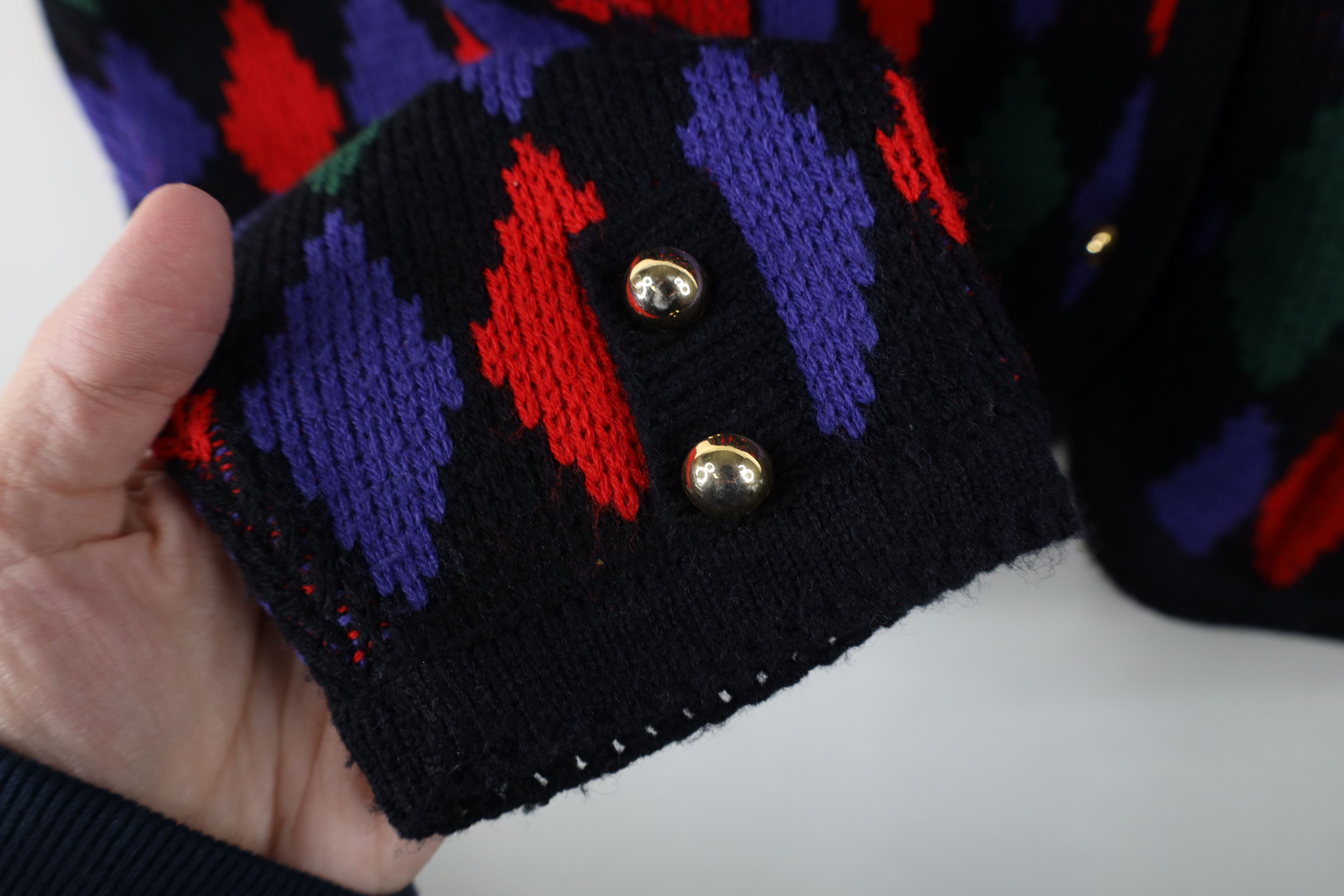 Vintage Vintage 90s Streetwear Diamond Knit Cardigan Sweater Acrylic Size XL / US 12-14 / IT 48-50 - 4 Thumbnail