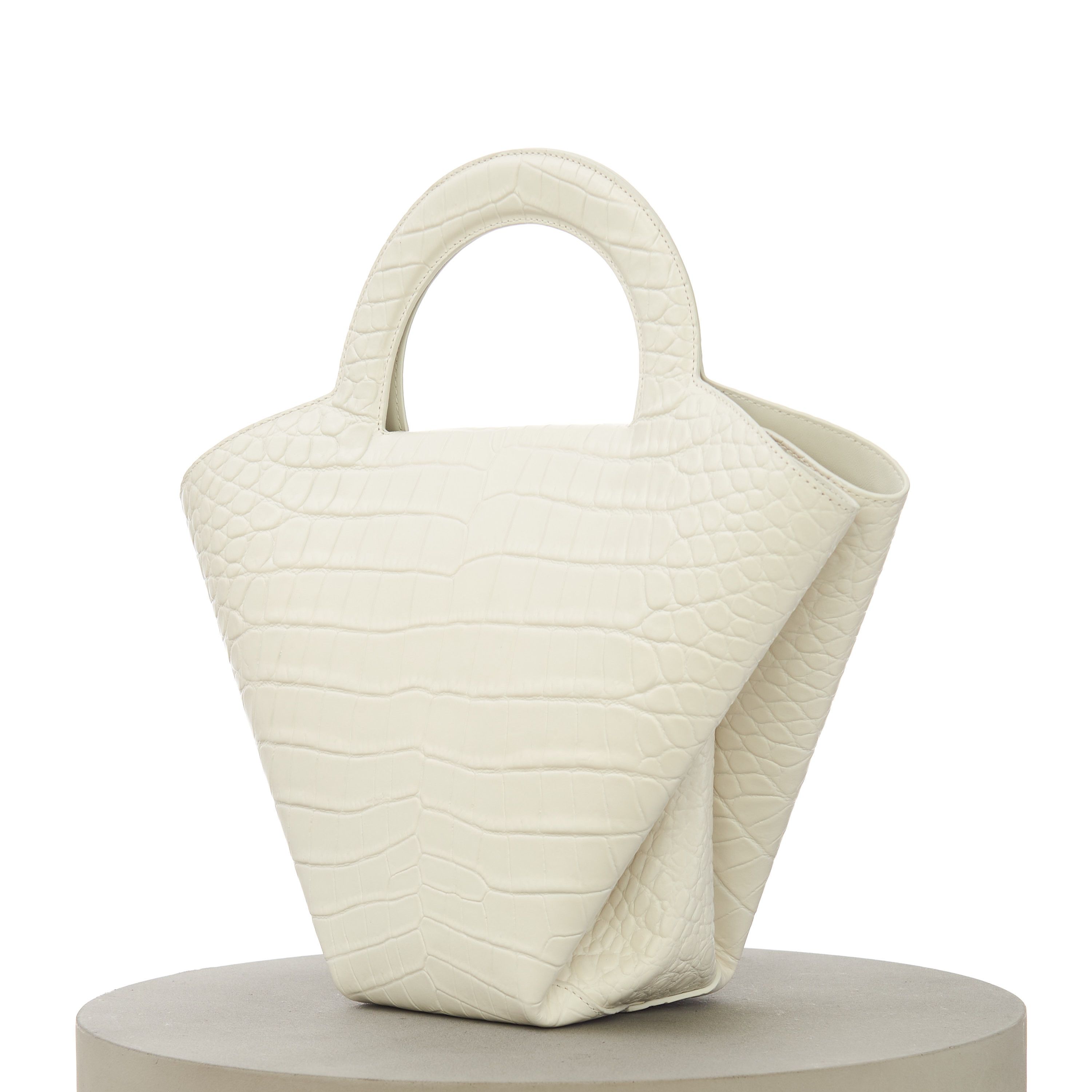 Bottega Veneta DOLL Small Top Handle Tote Bag In White Embossed Leather Size ONE SIZE - 6 Thumbnail