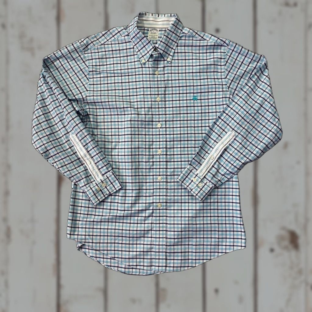 Brooks Brothers Brooks Brothers Dress Shirt Slim Fit Mens Large Blue Check Button Down Supima Size 42R - 1 Thumbnail