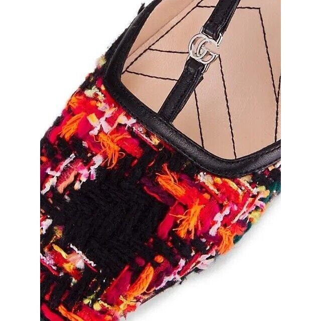 Gucci NEW GUCCI Marmont 55mm Tweed T-Strap Pumps Orange Pink Petr Size US 7 / IT 37 - 2 Thumbnail
