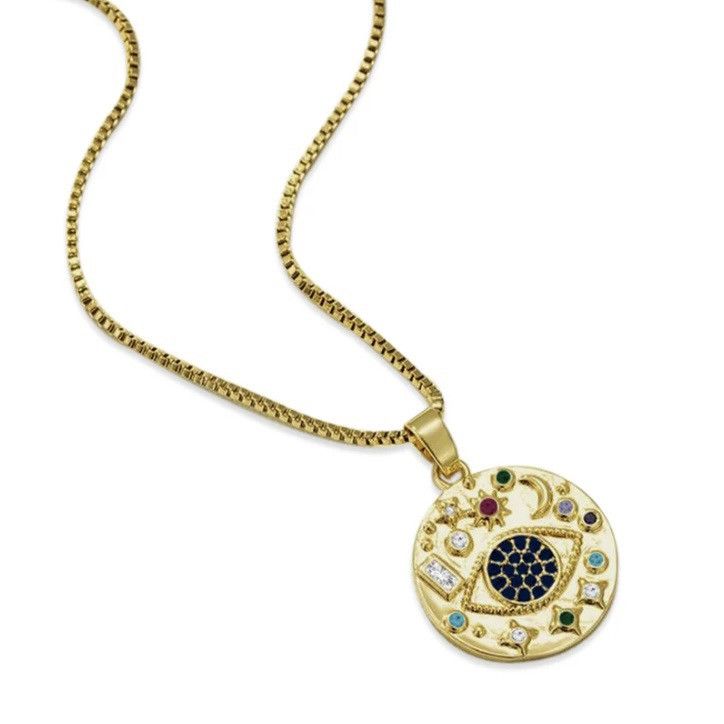 Other Gold stainless steel celestial evil eye coin pendant necklac Size ONE SIZE - 3 Thumbnail