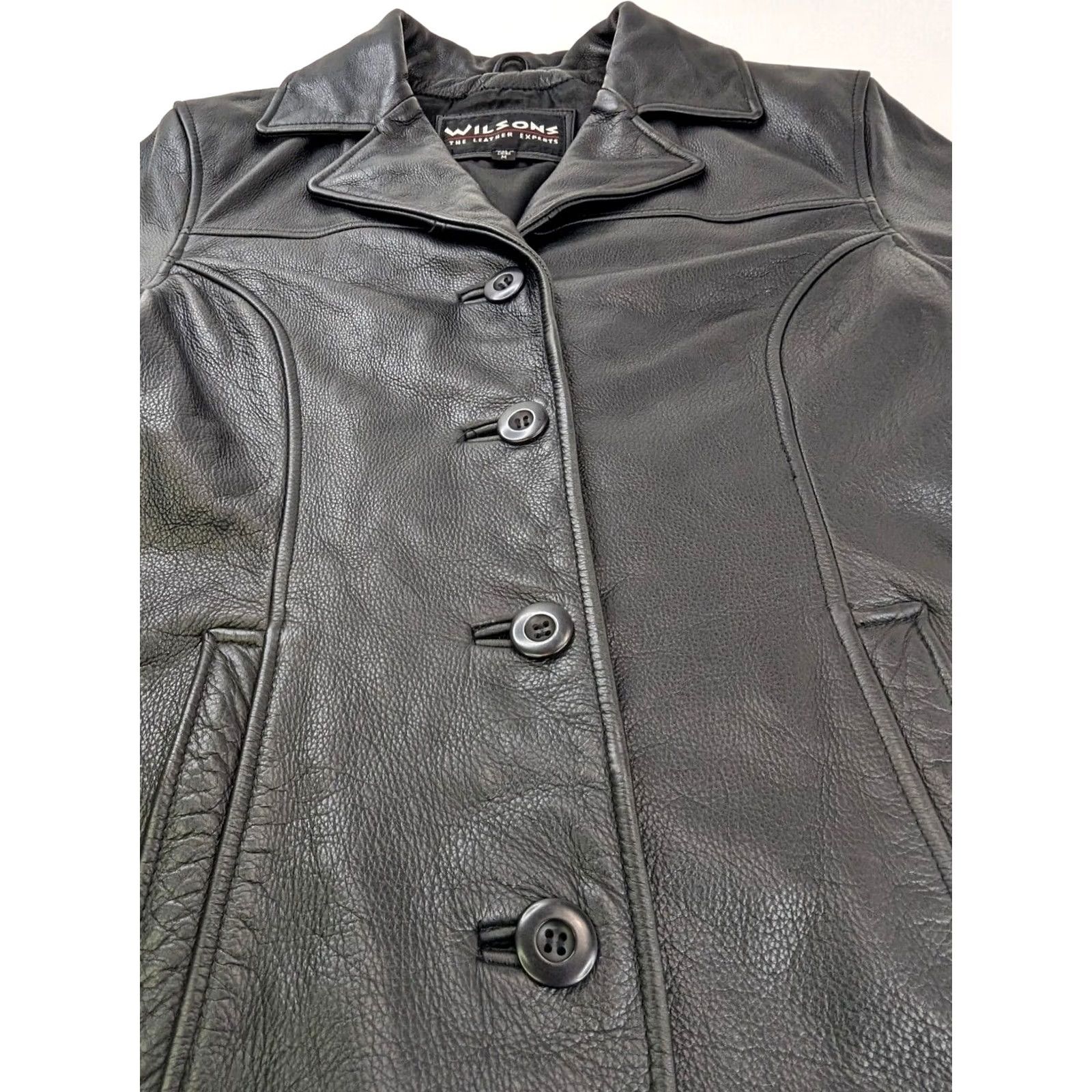 Vintage VINTAGE Wilson’s Leather Pebble Leather Pea Coat Women M Black Button Jacket Heavyweight USA Jacket Size M / US 6-8 / IT 42-44 - 2 Thumbnail