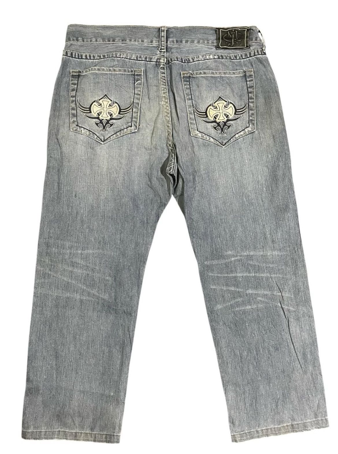 JNCO 2000s JNCO Cross Ripped Embroidery Wash Jeans y2k Size US 40 / EU 56 - 1 Thumbnail