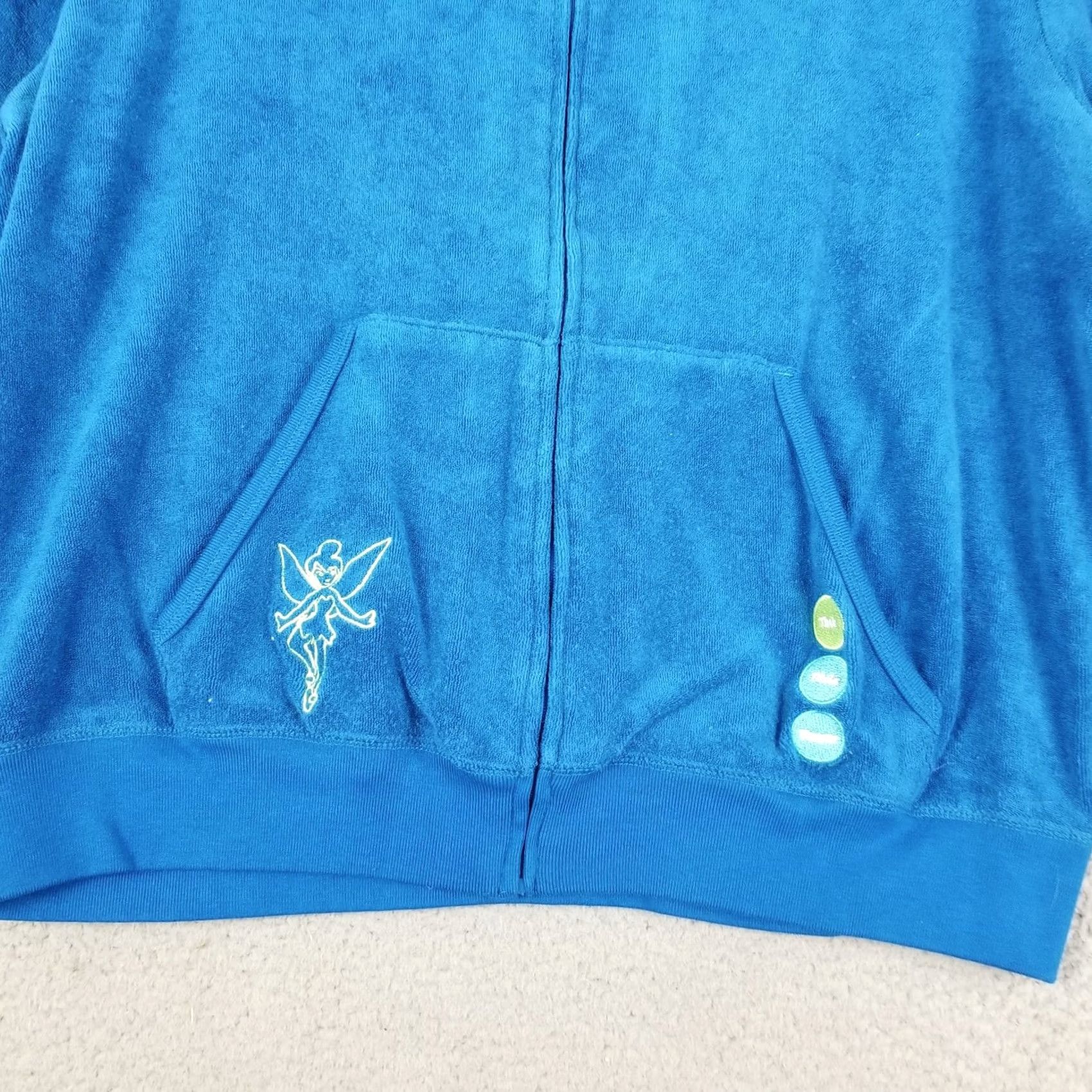 Disney Tinker Bell Sweatshirt Women Large Blue Disney Store Hooded Jacket Terry Cloth Size L / US 10 / IT 46 - 2 Thumbnail