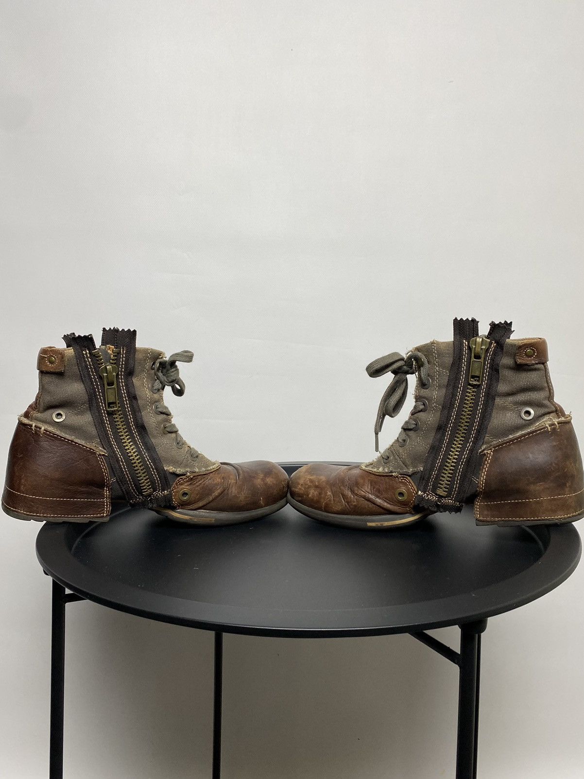 Replay × Vintage Replay Double Zip Distress Leather Boots As98 LGB Rick Vibe Size US 8 / EU 41 - 12 Thumbnail