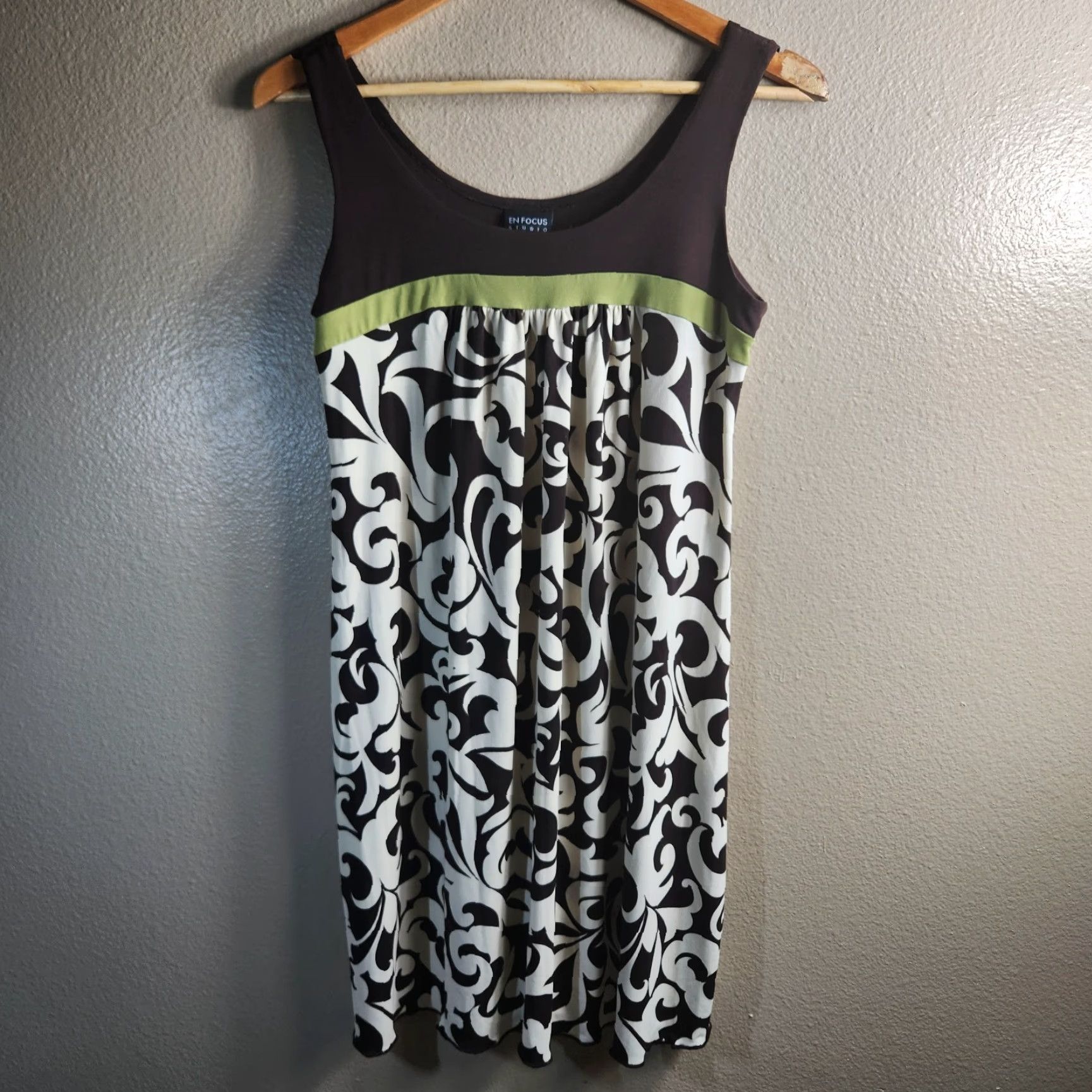 Vintage VINTAGE En Focus Studio Womens 8 Y2K Brown/Ivory/Lime Green Tank Shift Dress Size M / US 6-8 / IT 42-44 - 2 Thumbnail