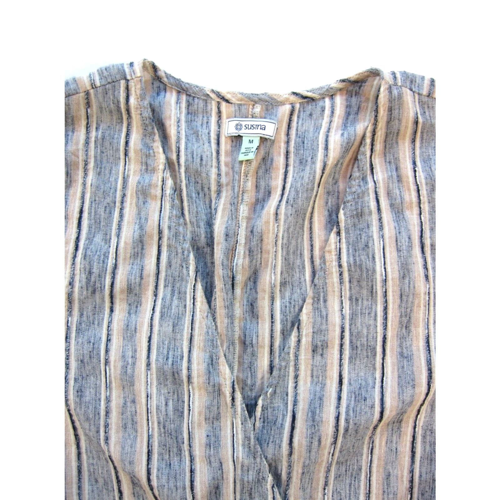 Vintage Susina Cotton Blue Pink Stripe Pocket V-Neck Short Sleeve Tie Dress M Womens Size 32" / US 10 / IT 46 - 6 Thumbnail