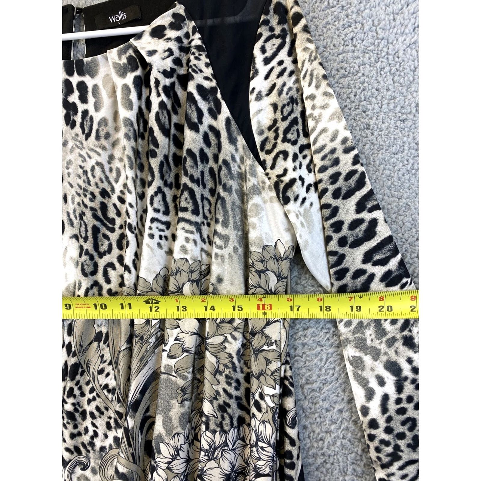Vintage Wallis Dress Women’s L Stretch Jersey Round Neck Animal Print Pullover Knee Length 3/4 Sleeve Black Grey Plus Size L / US 10 / IT 46 - 4 Thumbnail