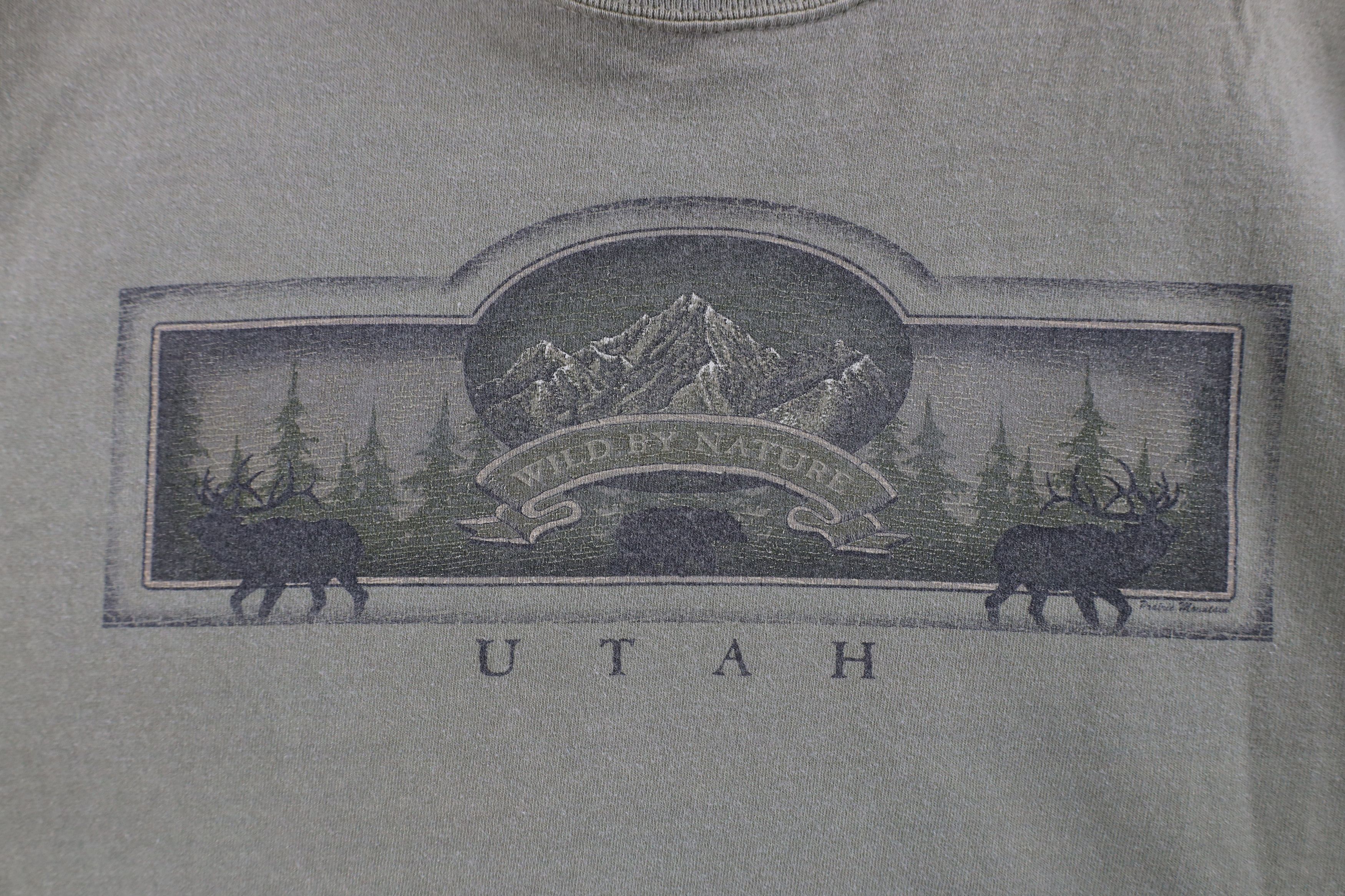 Vintage Vintage 90s Streetwear Utah Wild By Nature T-Shirt Green Size US L / EU 52-54 / 3 - 4 Thumbnail