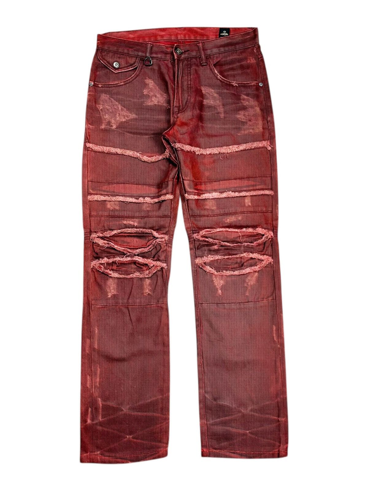 Tornado Mart 2000s Semantic Design - Red Blood Distressed Denim Pants Size US 29 - 1 Thumbnail