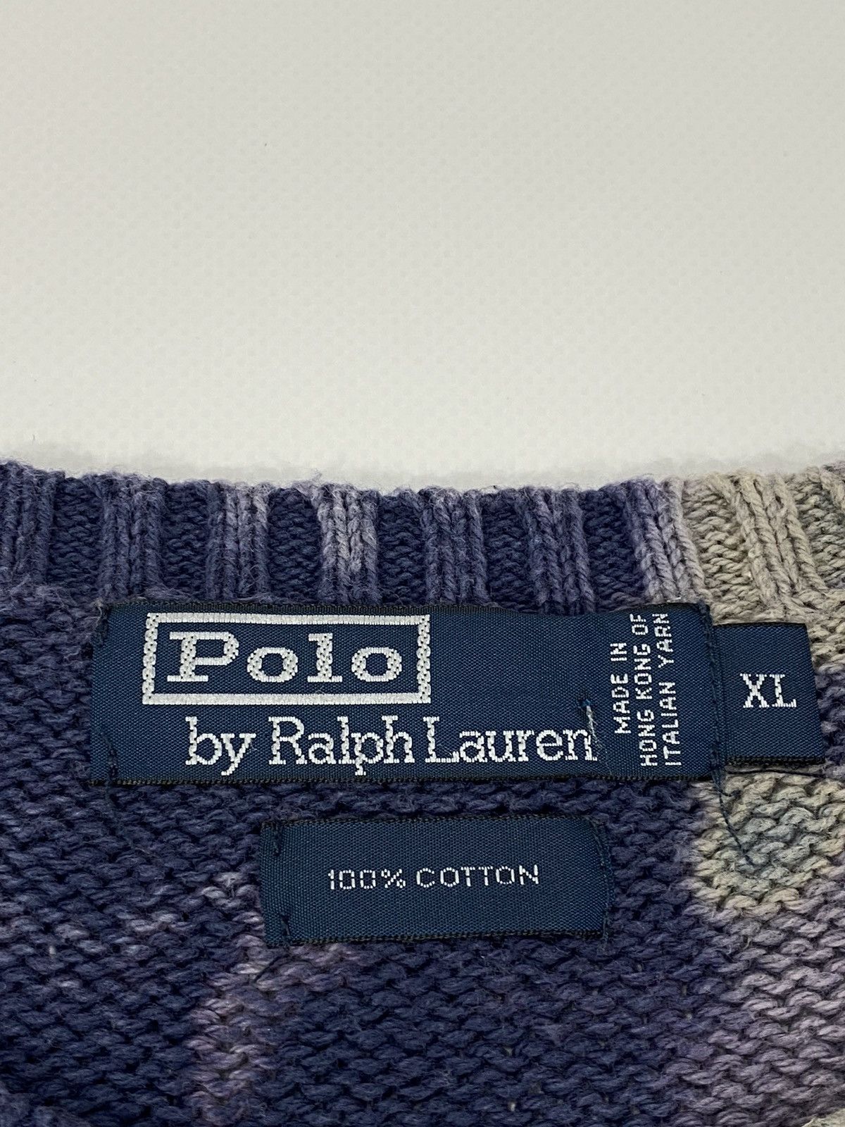 Polo Ralph Lauren × Vintage VTG Acid Dyed Blue Hong Kong Ralph Lauren Cable Knit Sweater Size US XL / EU 56 / 4 - 9 Thumbnail