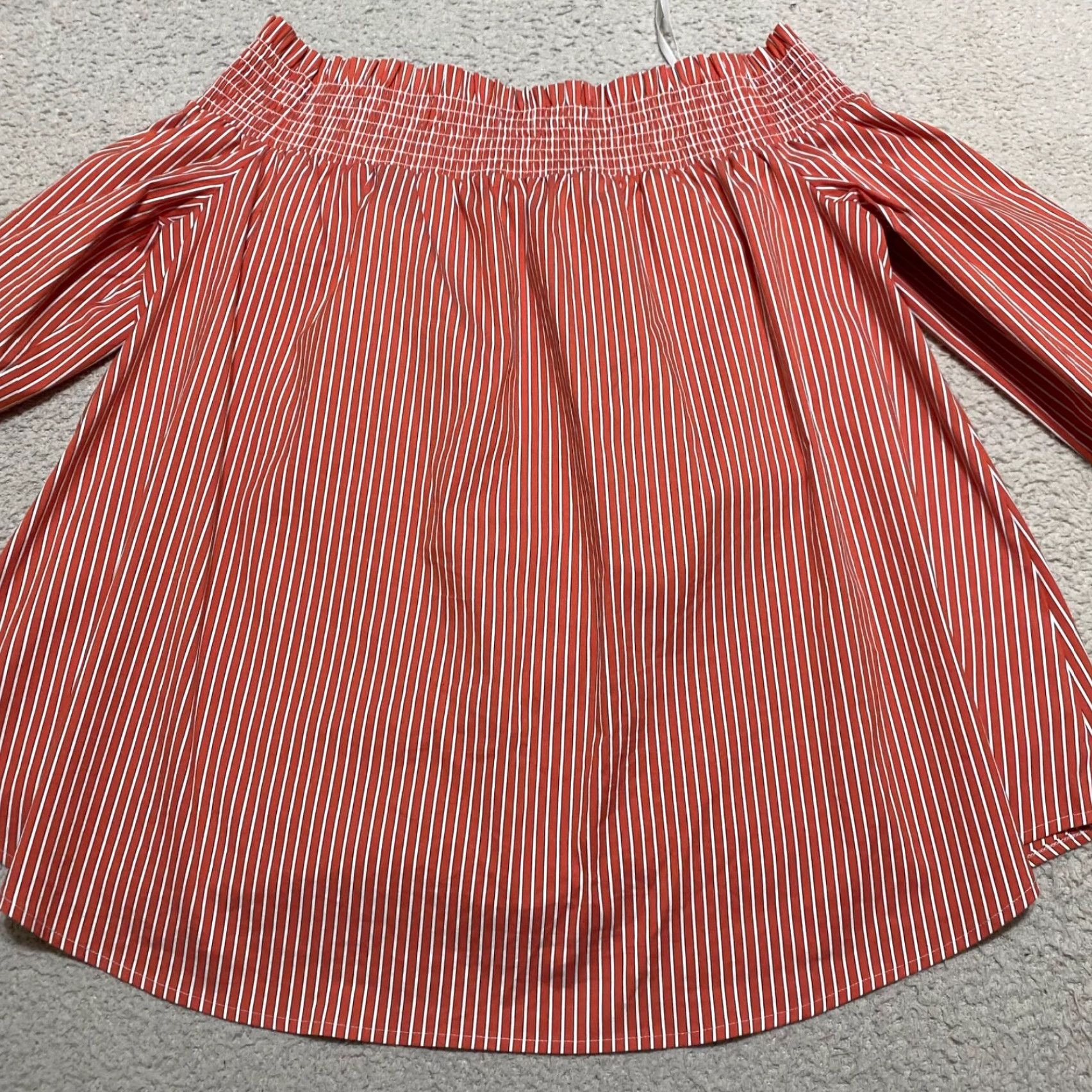 Vintage Chico's Womens Shirt Orange Striped 3/4 Sleeve Off the Shoulder Smocked L Size L / US 10 / IT 46 - 7 Thumbnail