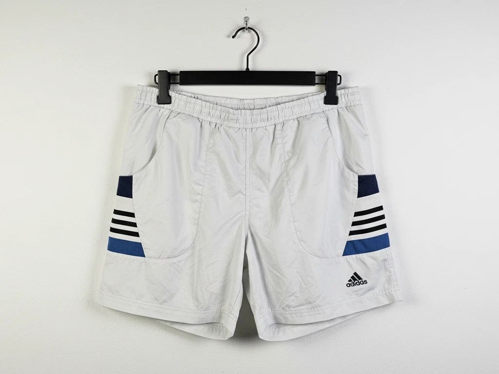 Adidas Adidas Vintage 90s Nylon Athletic Shorts Gray 3 Stripe XL Size US 39 - 1 Thumbnail